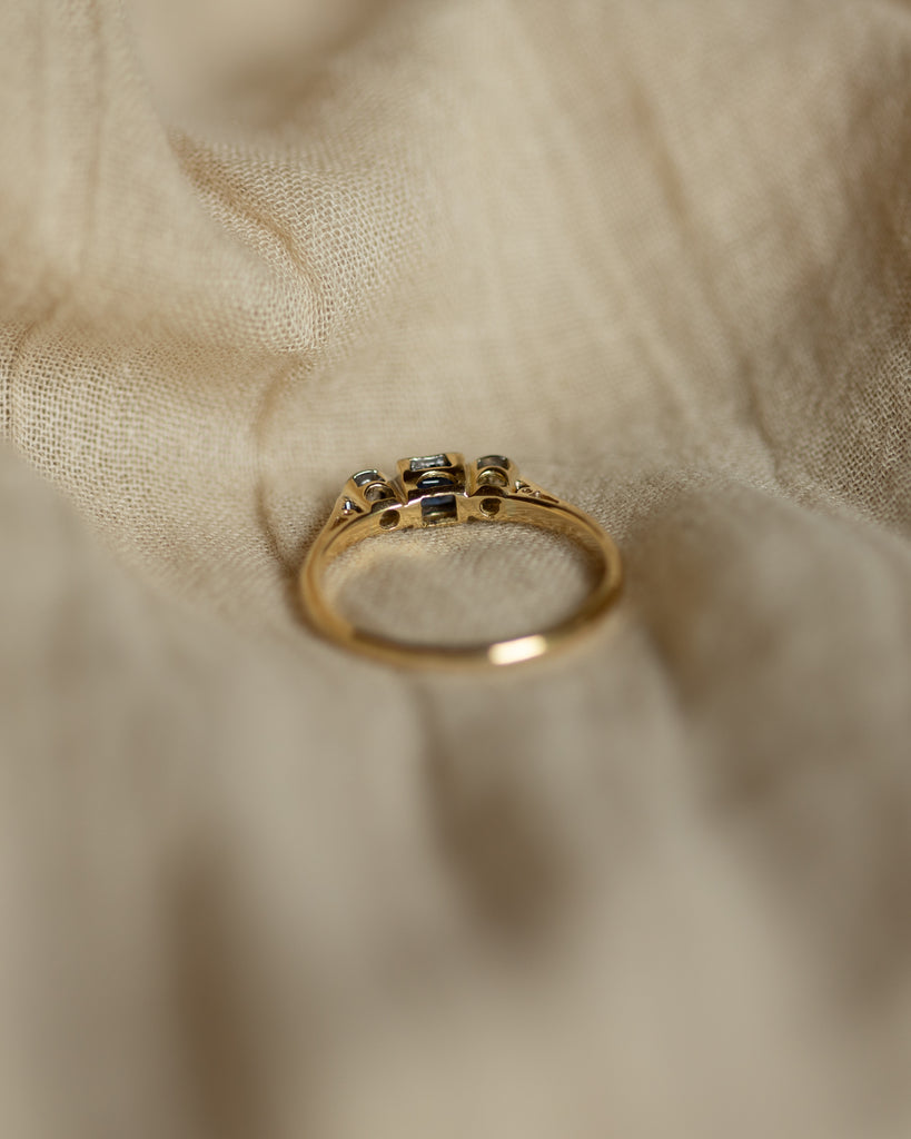 Claudine Antique Art Deco 18ct Gold Sapphire & Diamond Trilogy Ring