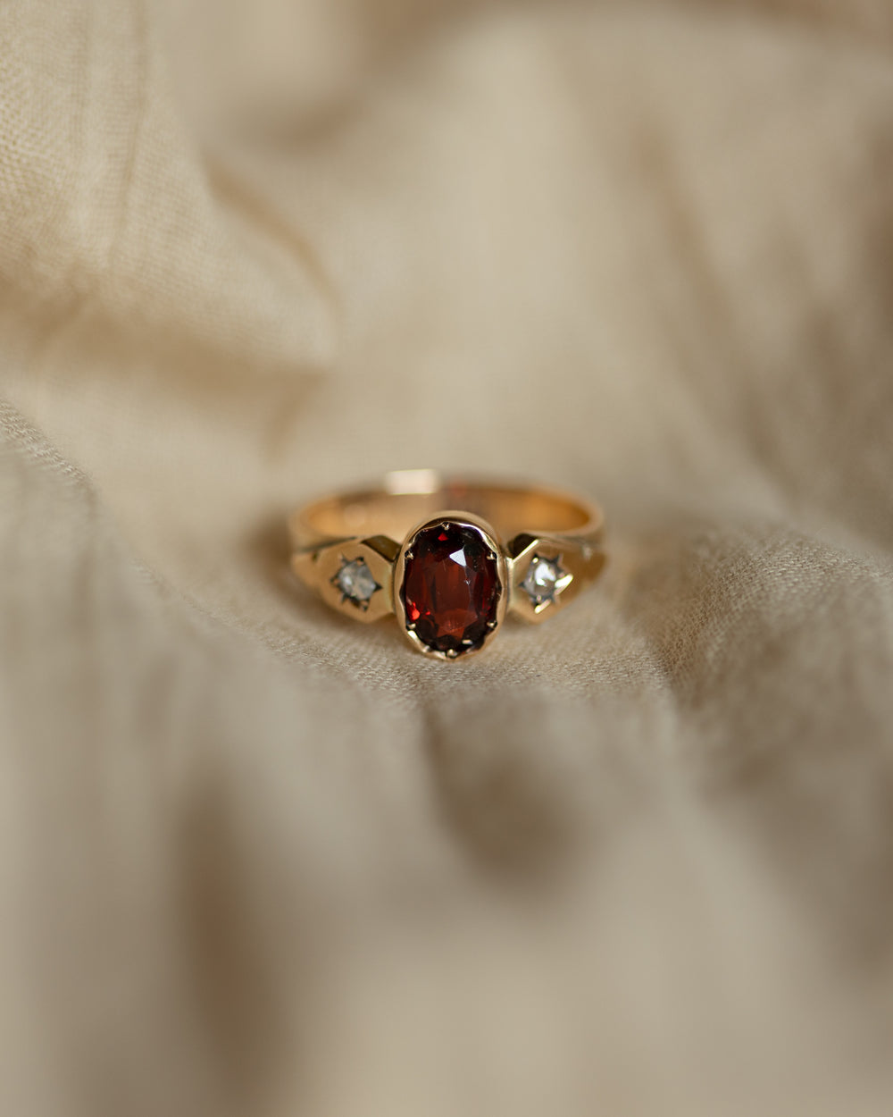 Babette Antique 15ct Gold Garnet & Diamond Trilogy Ring