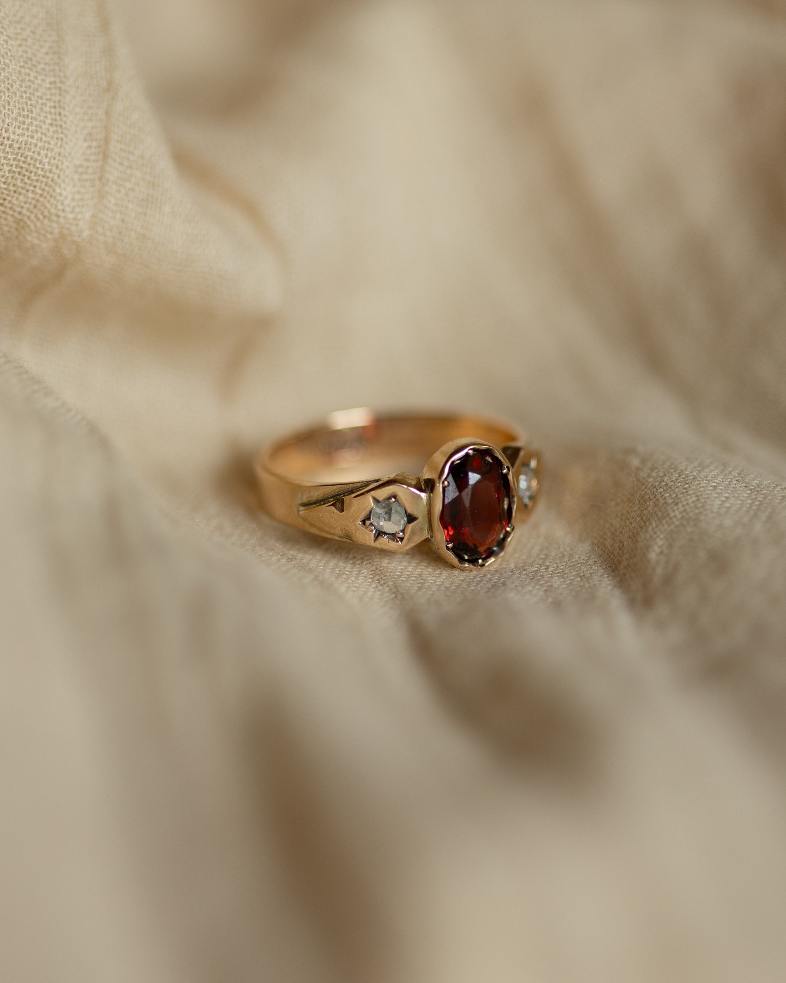 Babette Antique 15ct Gold Garnet & Diamond Trilogy Ring