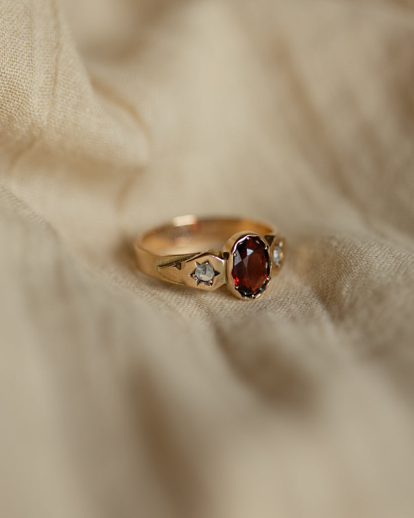 Babette Antique 15ct Gold Garnet & Diamond Trilogy Ring