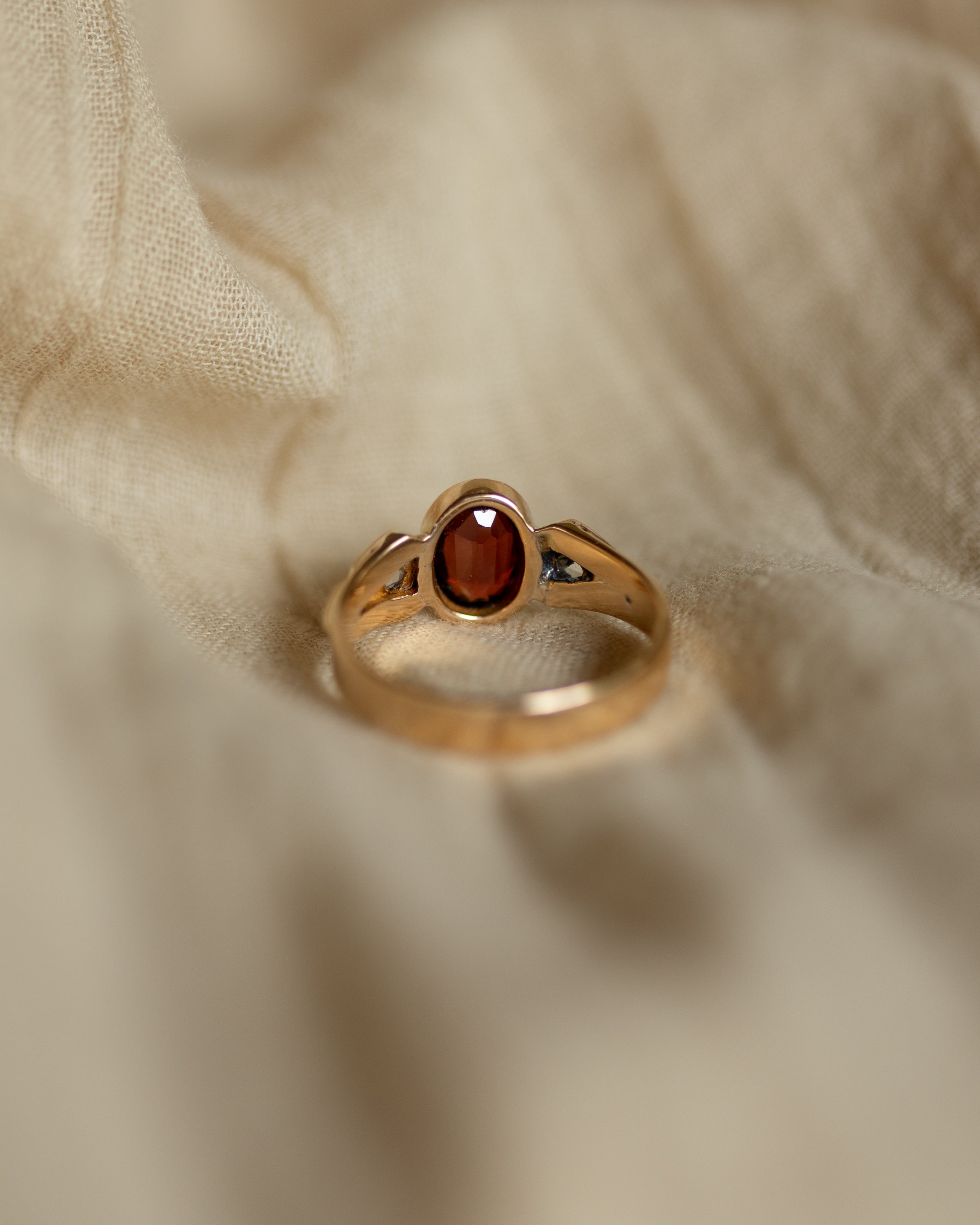 Babette Antique 15ct Gold Garnet & Diamond Trilogy Ring