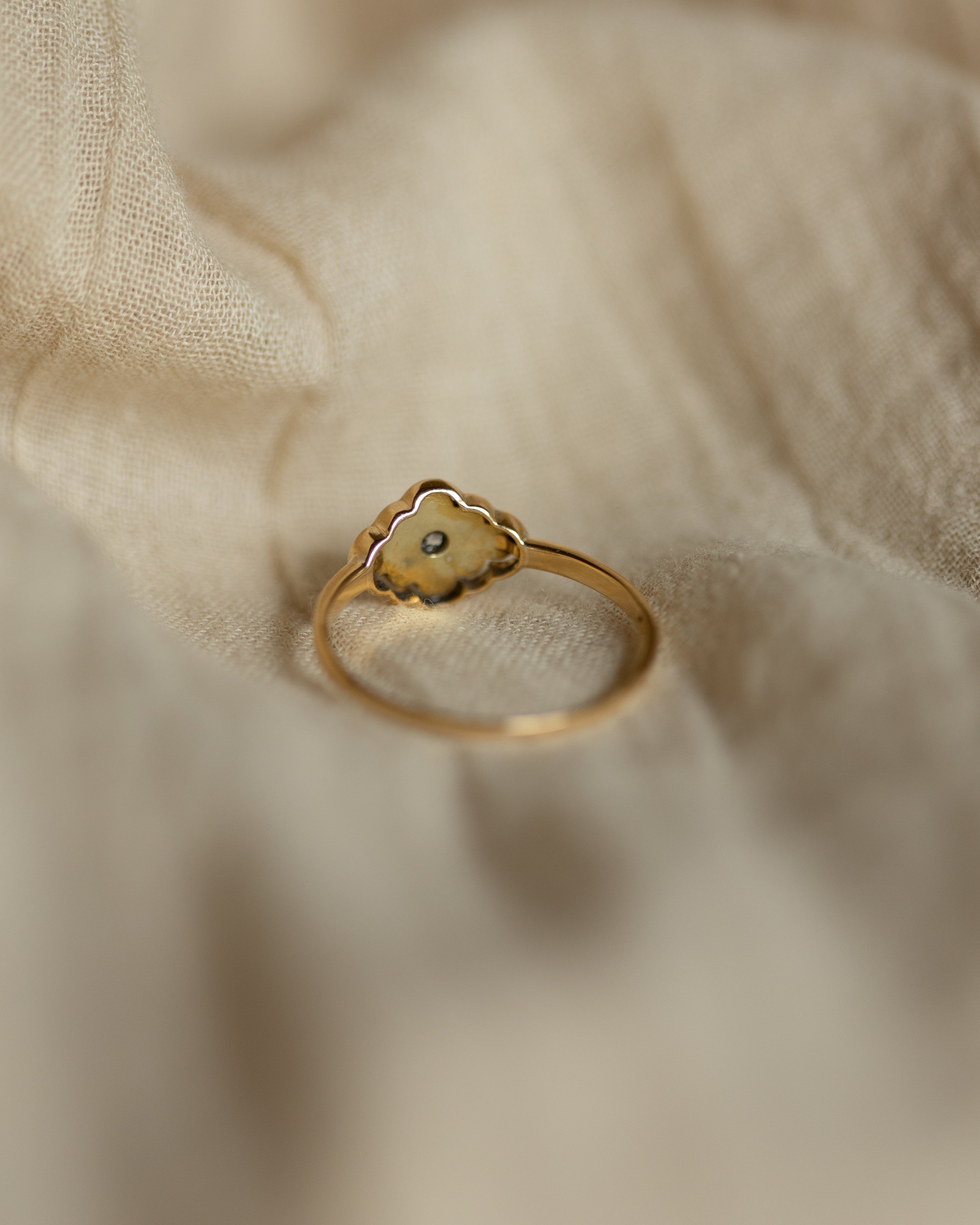 Lydie Antique 18ct Gold Diamond & Pearl Cluster Ring