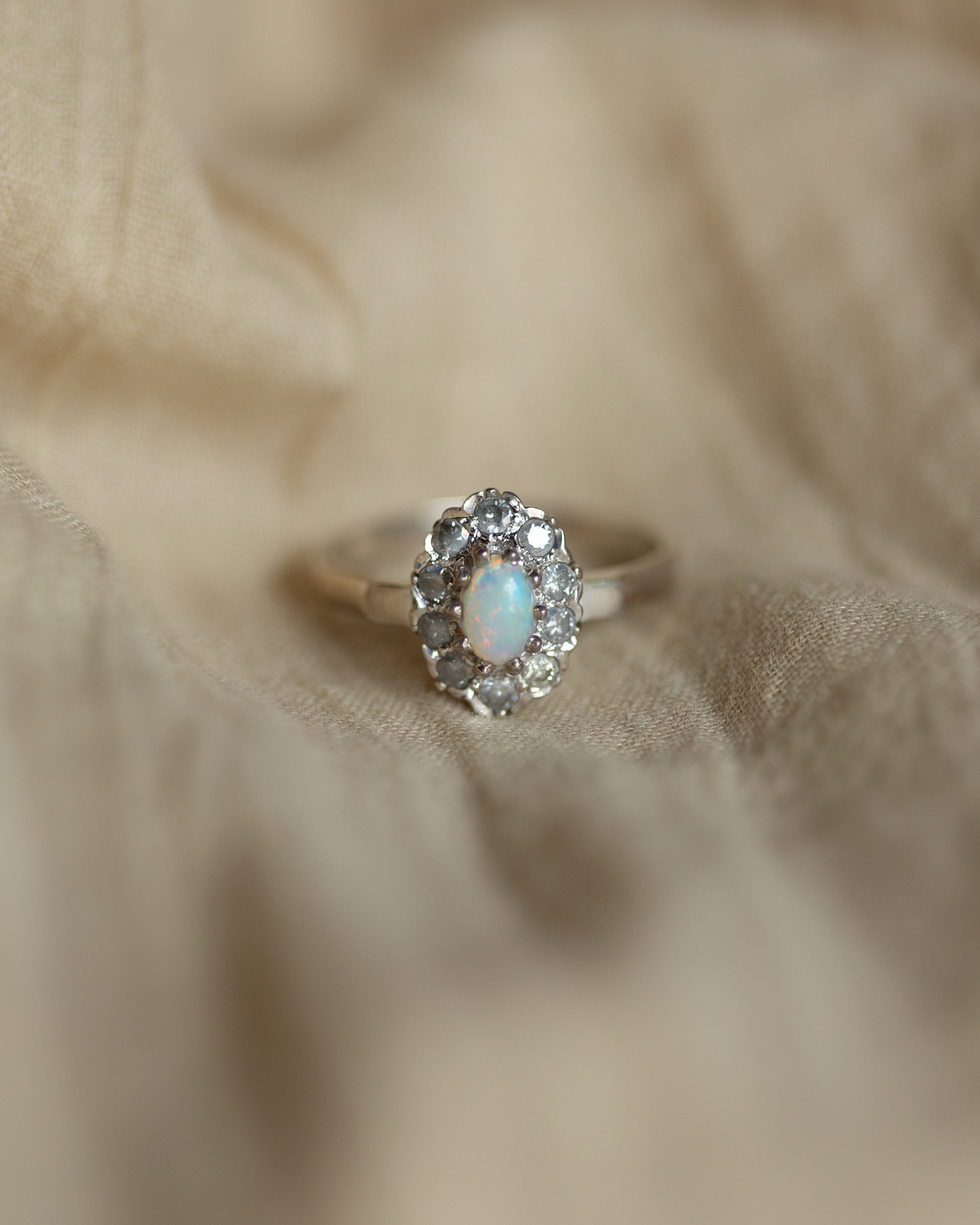 Annette Vintage 18ct White Gold Opal & Diamond Cluster Ring