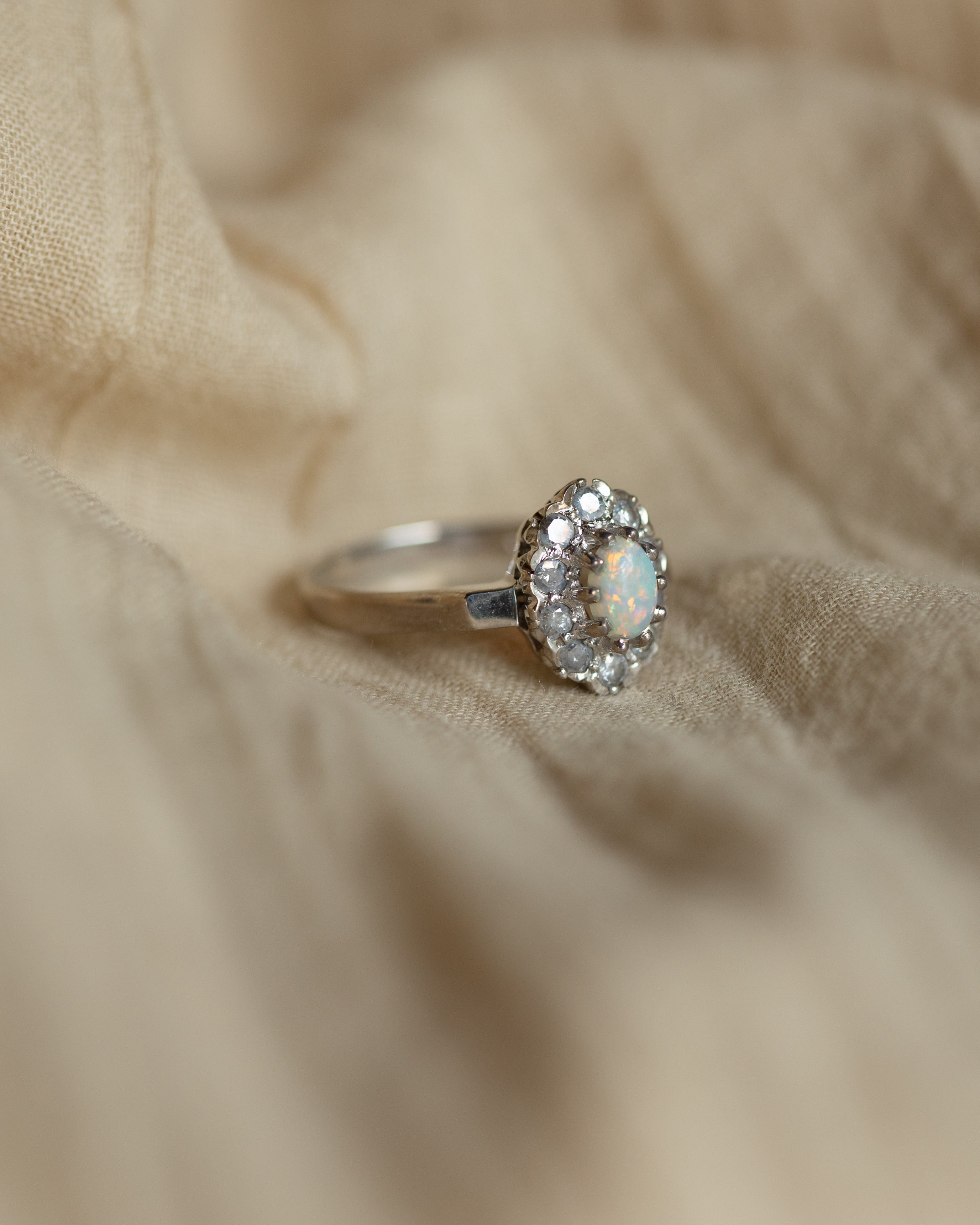 Annette Vintage 18ct White Gold Opal & Diamond Cluster Ring