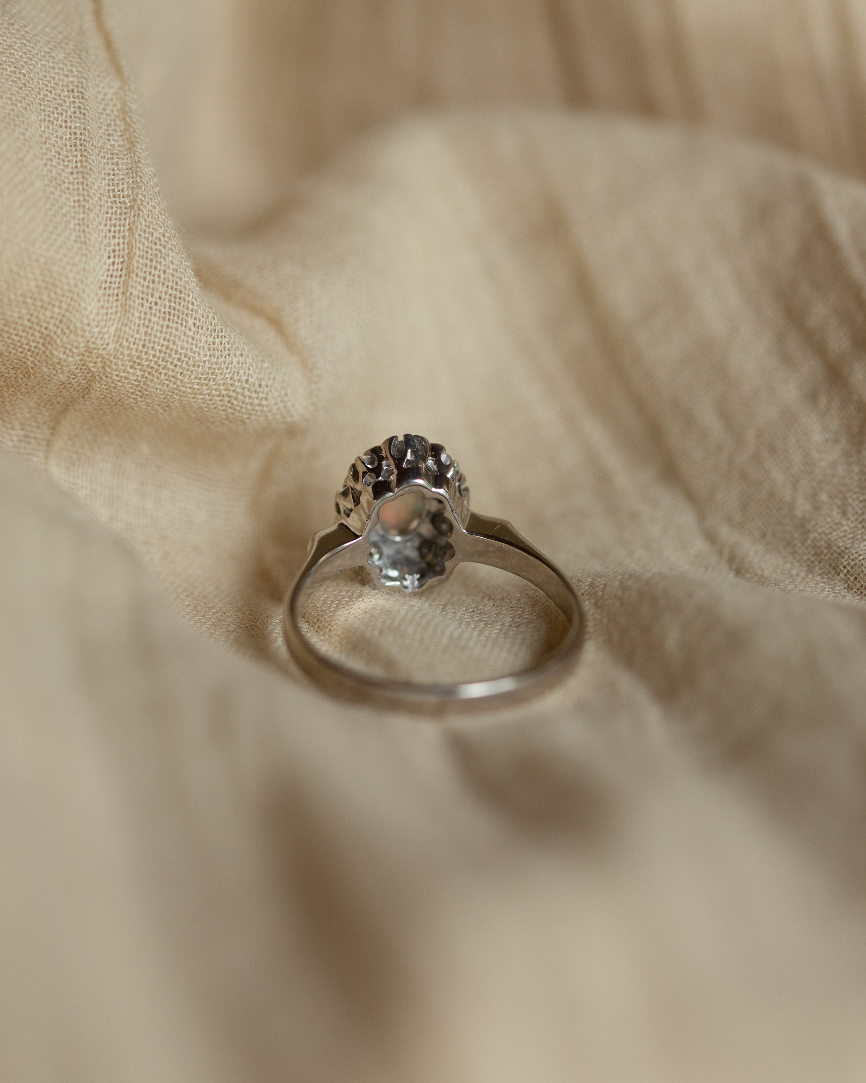 Annette Vintage 18ct White Gold Opal & Diamond Cluster Ring
