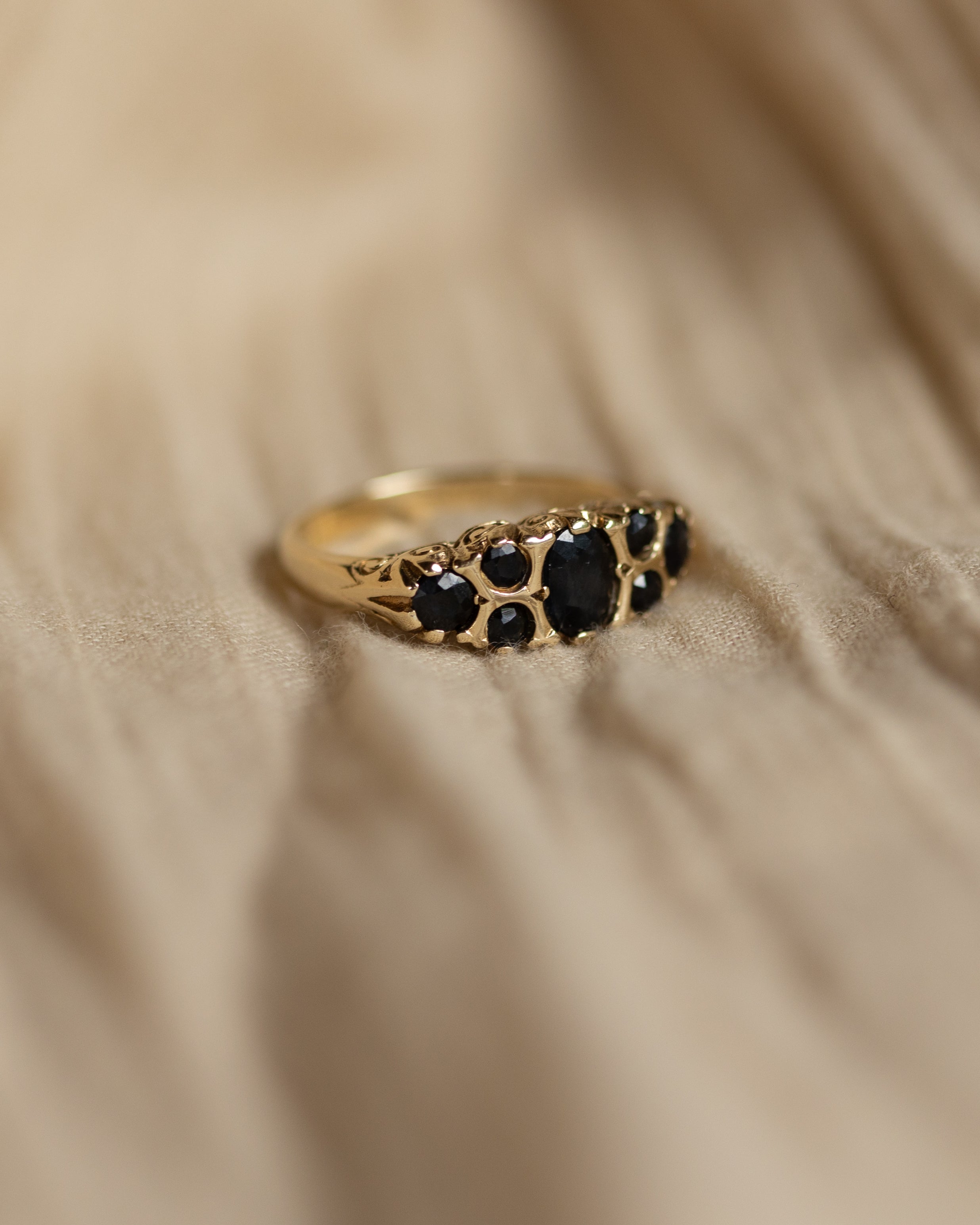 Sevenesty Rings Rowena Vintage 9ct Gold Sapphire Seven Stone Ring | Rock n Rose