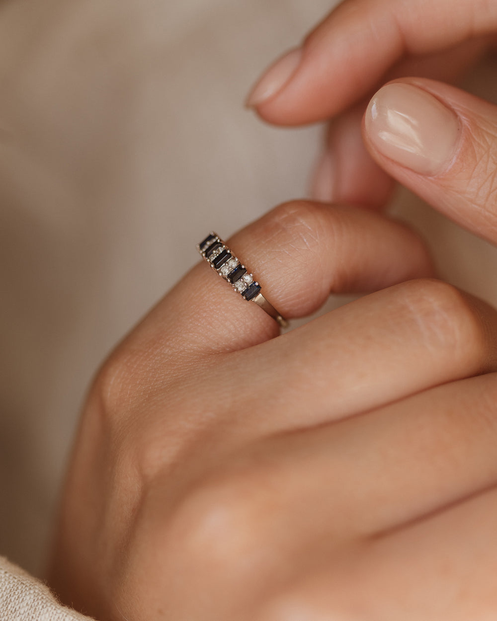 Thea Vintage 9ct White Gold Sapphire & Diamond Half Eternity Ring