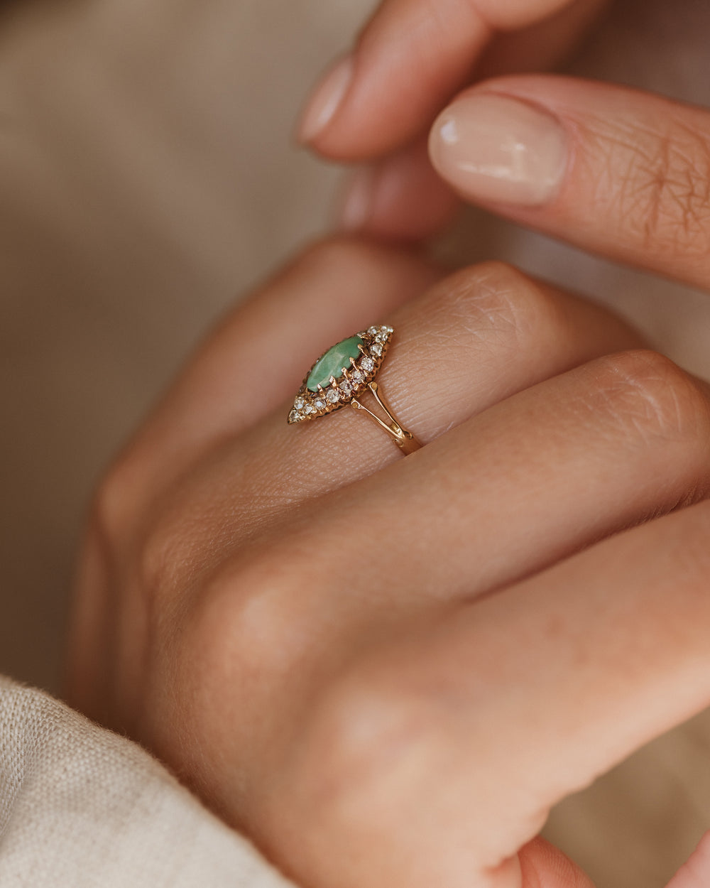 Corrine Antique 18ct Gold Turquoise & Diamond Marquise Cluster Ring
