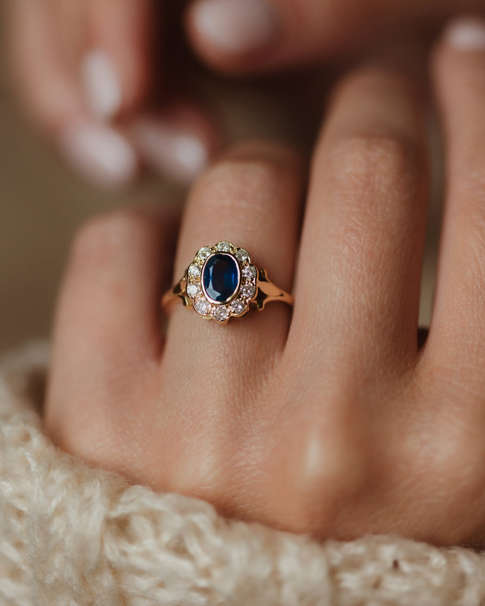 Virginie 1995 Vintage 18ct Gold Sapphire & Diamond Cluster Ring