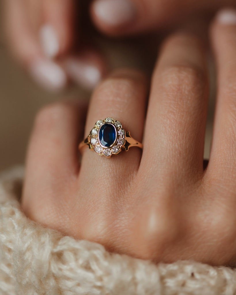 Virginie 1995 Vintage 18ct Gold Sapphire & Diamond Cluster Ring