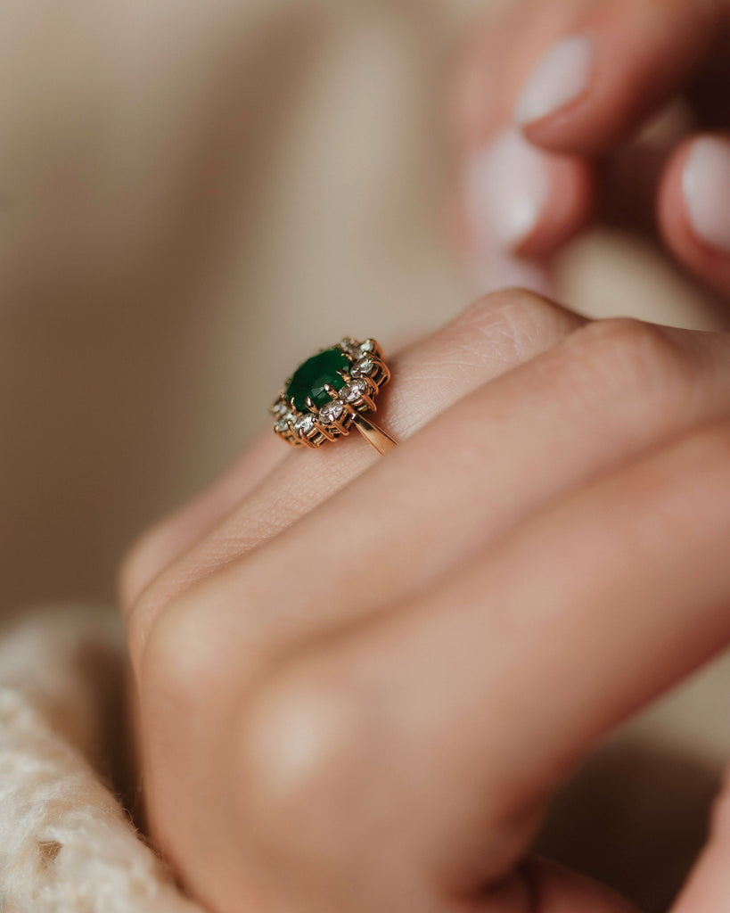 Germaine 1978 Vintage 18ct Gold Emerald & Diamond Cluster Ring
