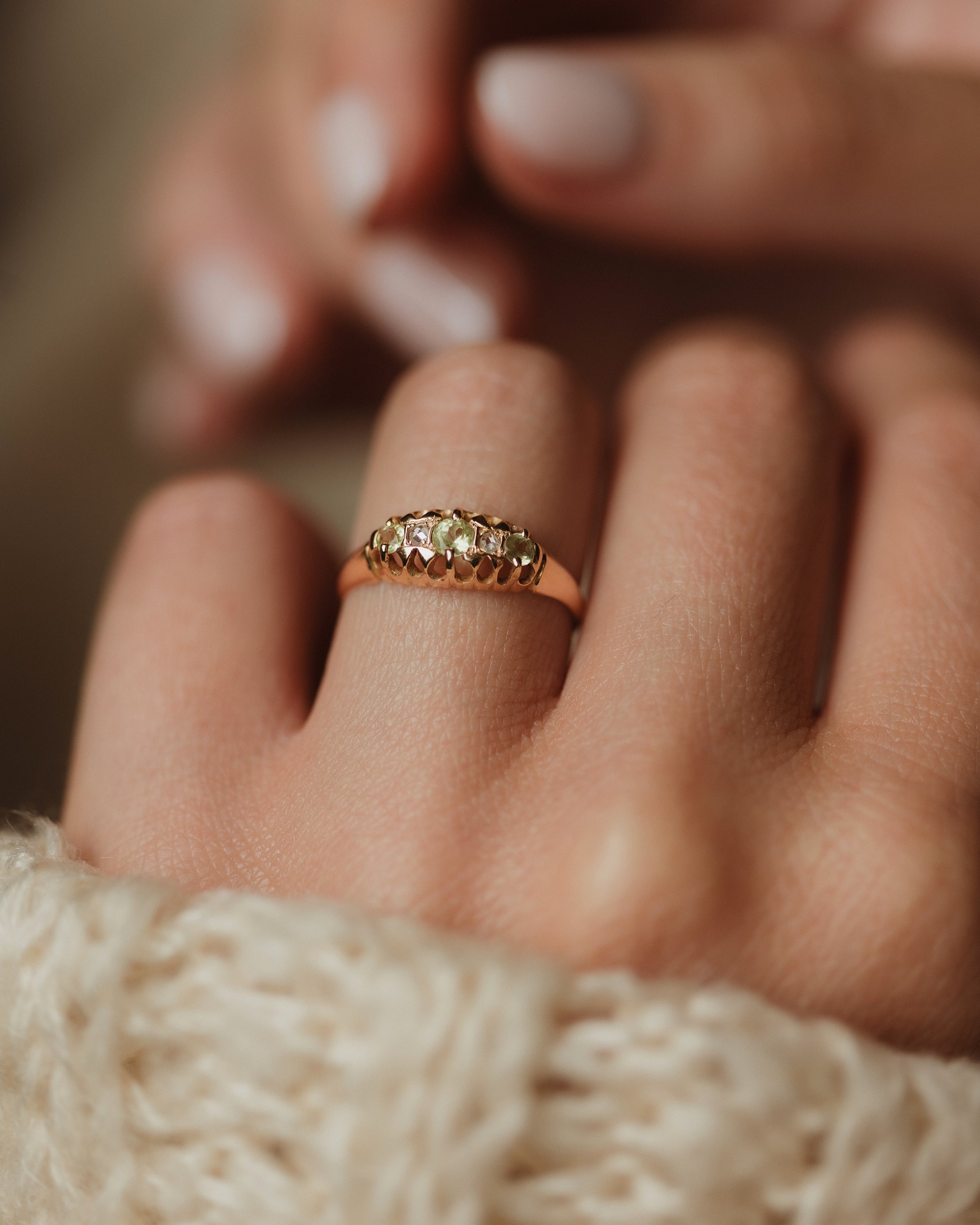 Image of Jacinta 1909 Antique 18ct Gold Peridot & Diamond Five Stone Ring