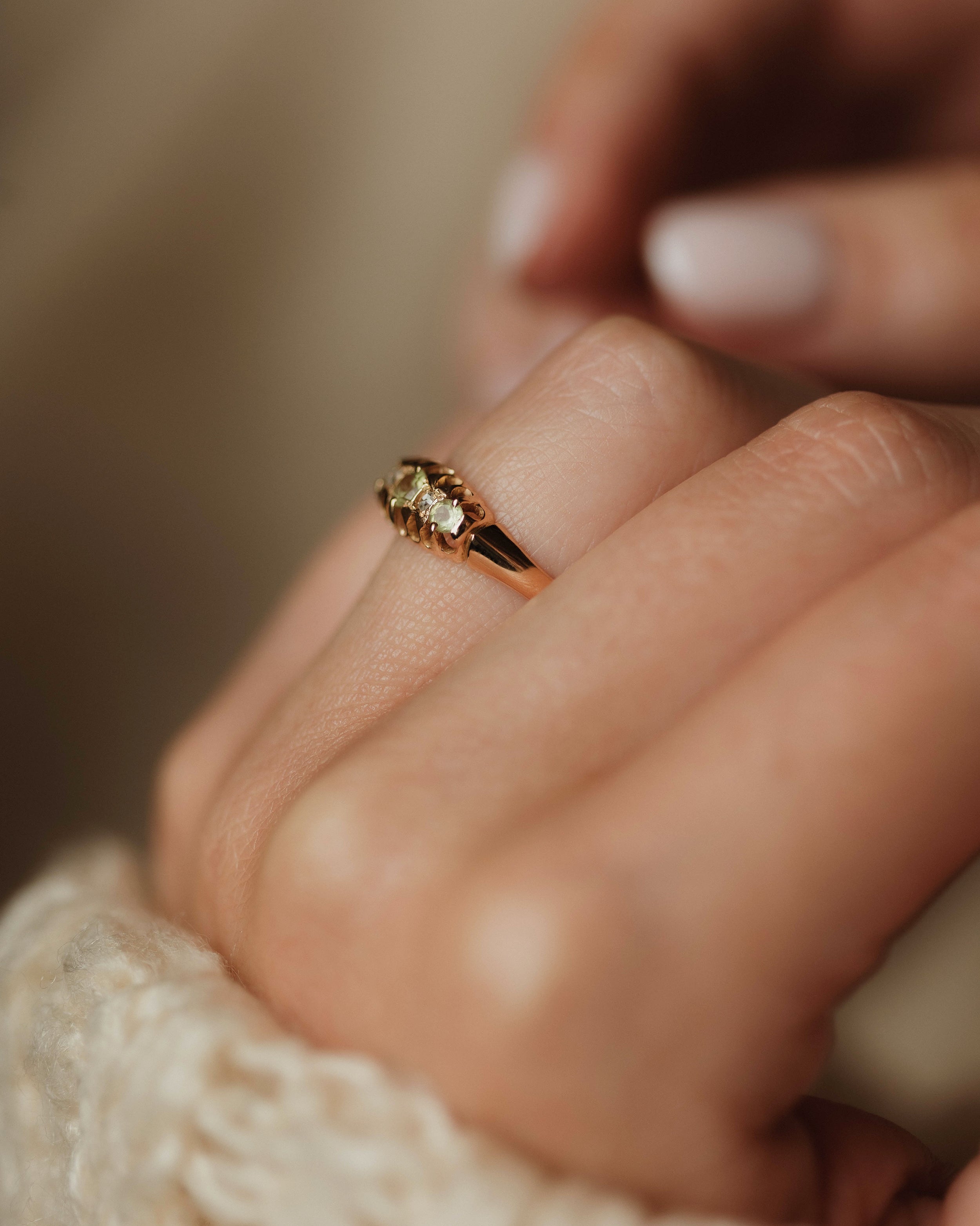 Jacinta 1909 Antique 18ct Gold Peridot & Diamond Five Stone Ring