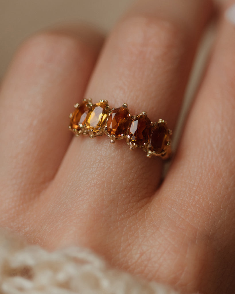 Iris 1994 Vintage 9ct Gold Citrine Five Stone Ring