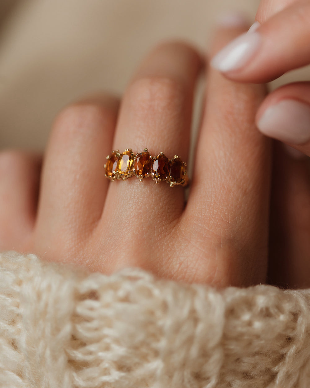 Iris 1994 Vintage 9ct Gold Citrine Five Stone Ring