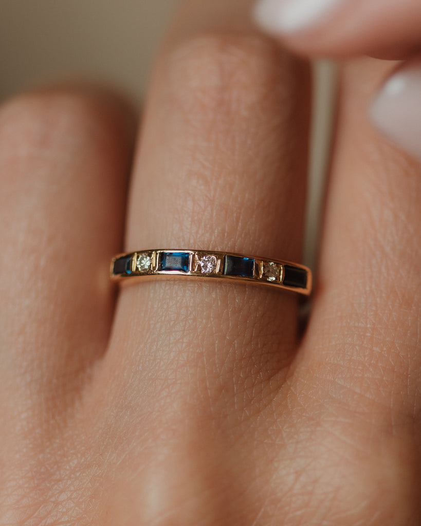 Enedina 1984 Vintage 18ct Gold Sapphire & Diamond Half Eternity Ring