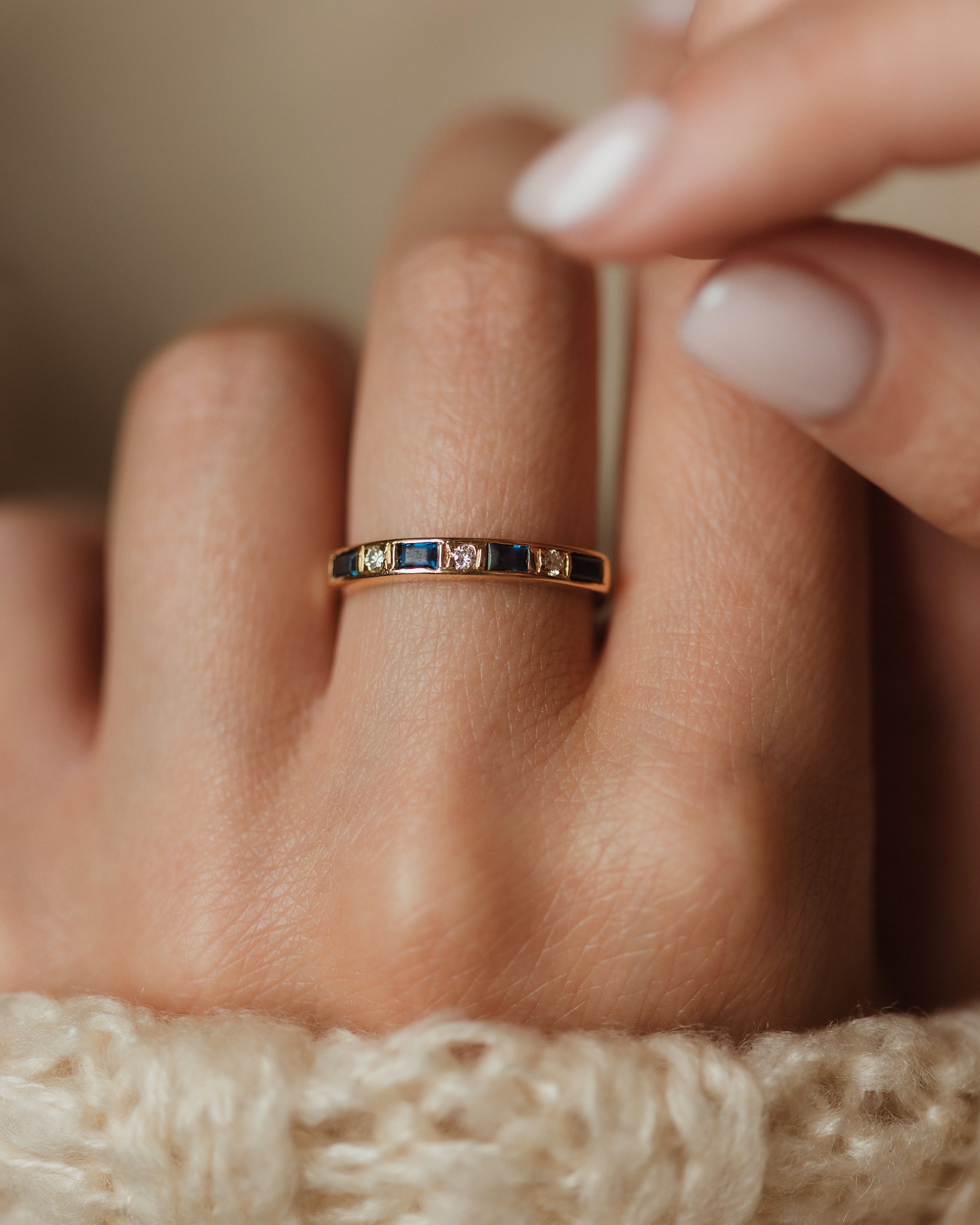 Enedina 1984 Vintage 18ct Gold Sapphire & Diamond Half Eternity Ring