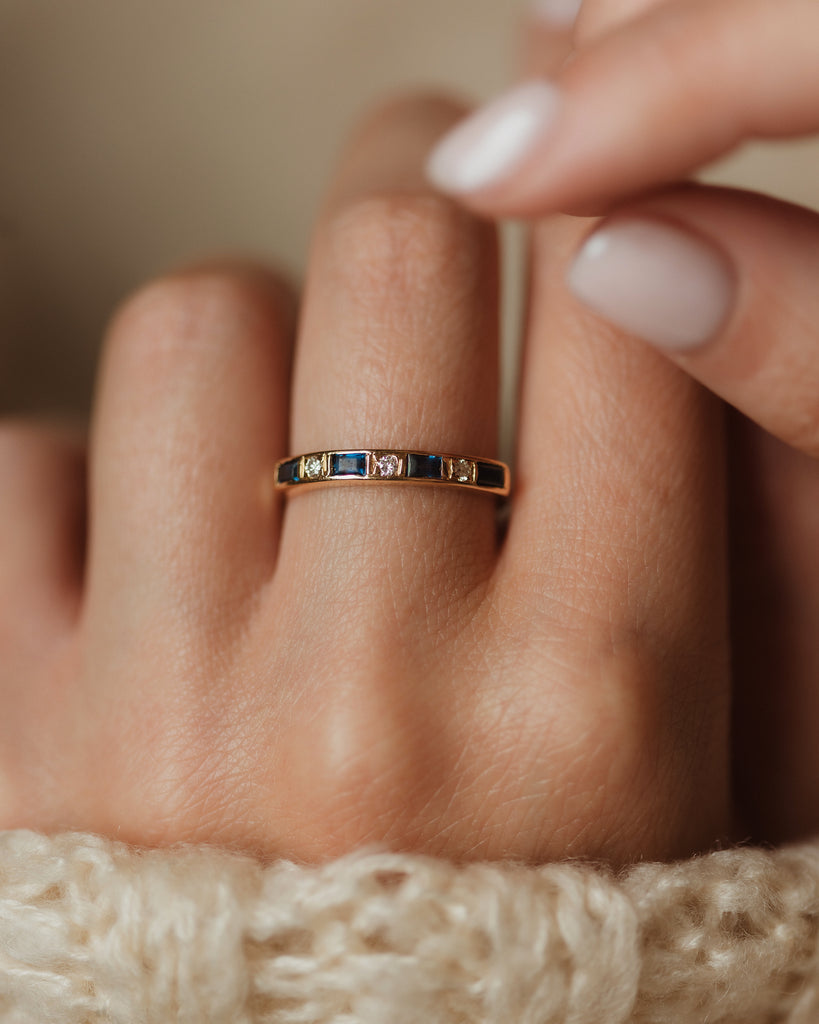 Enedina 1984 Vintage 18ct Gold Sapphire & Diamond Half Eternity Ring