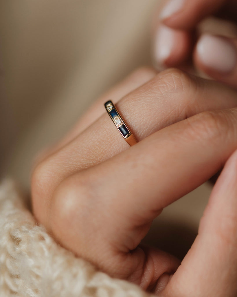 Enedina 1984 Vintage 18ct Gold Sapphire & Diamond Half Eternity Ring