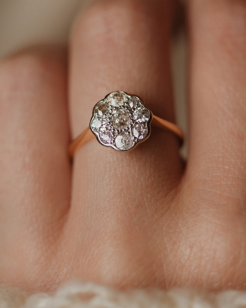 Anouk Antique 18ct Gold Diamond Daisy Cluster Ring