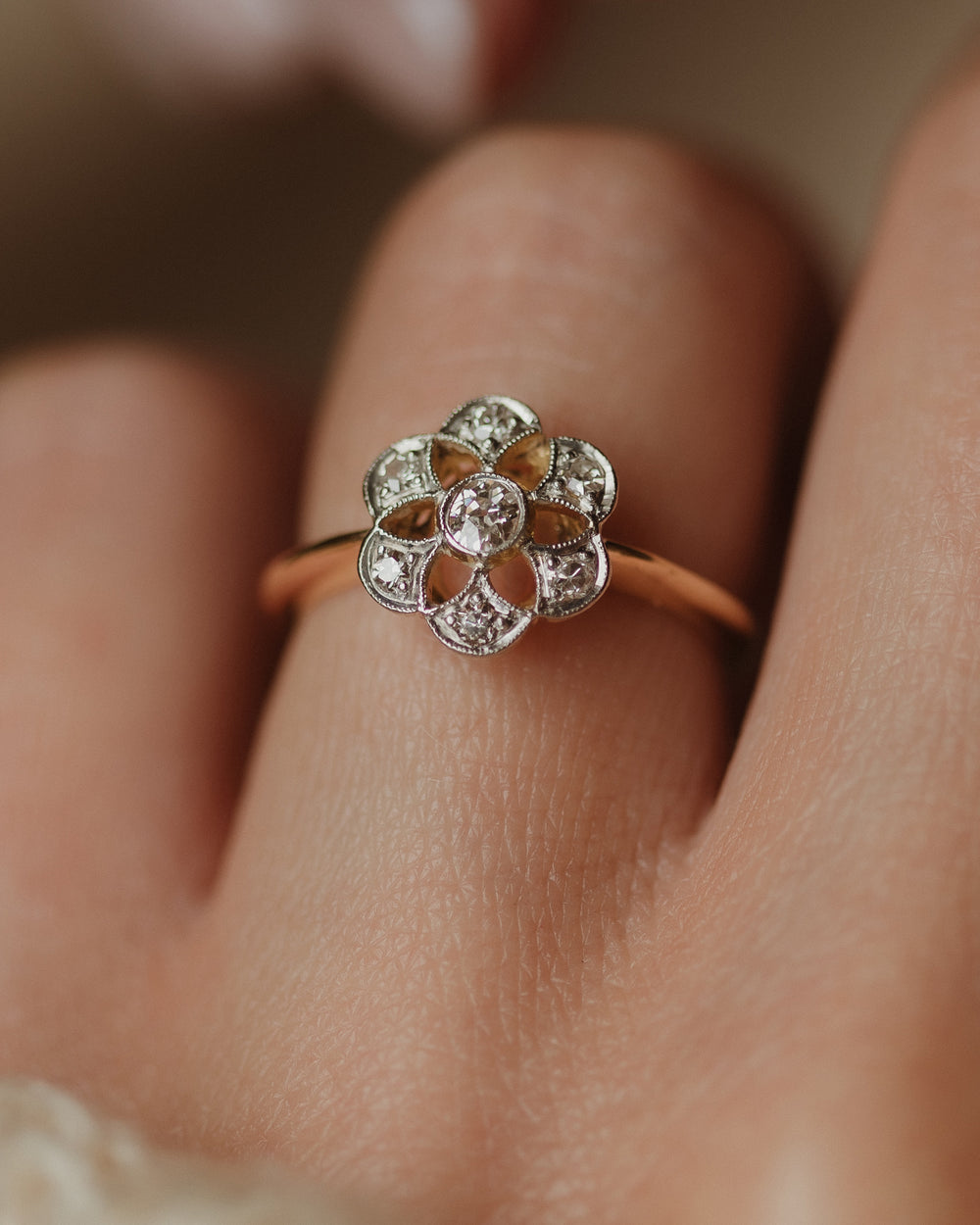 Cecilia Antique 18ct Gold Diamond Daisy Cluster Ring