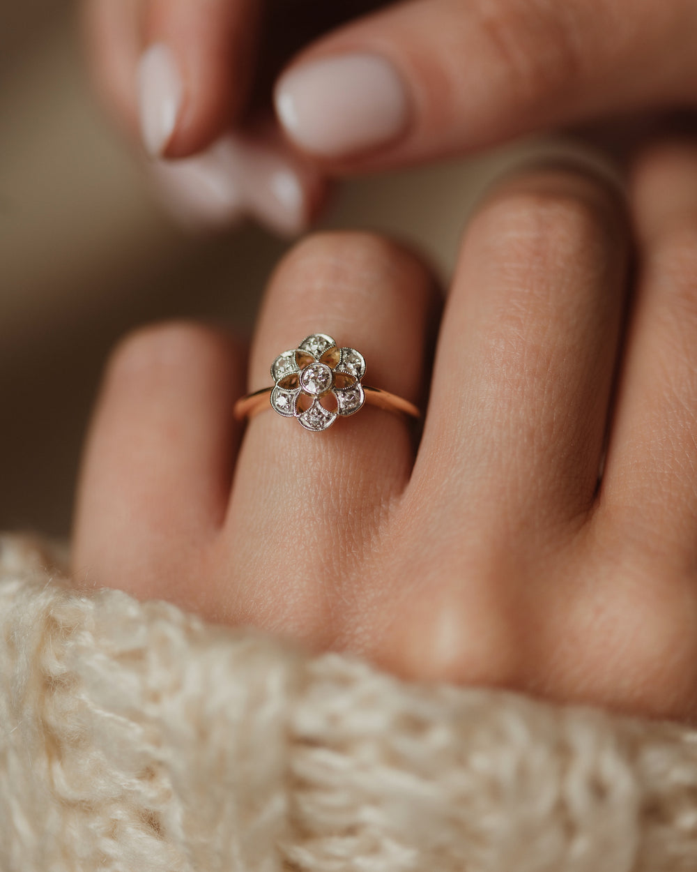 Cecilia Antique 18ct Gold Diamond Daisy Cluster Ring