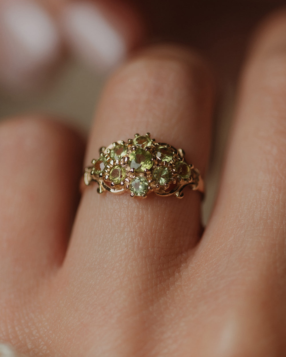 Ellen 1992 Vintage 9ct Gold Peridot Cluster Ring
