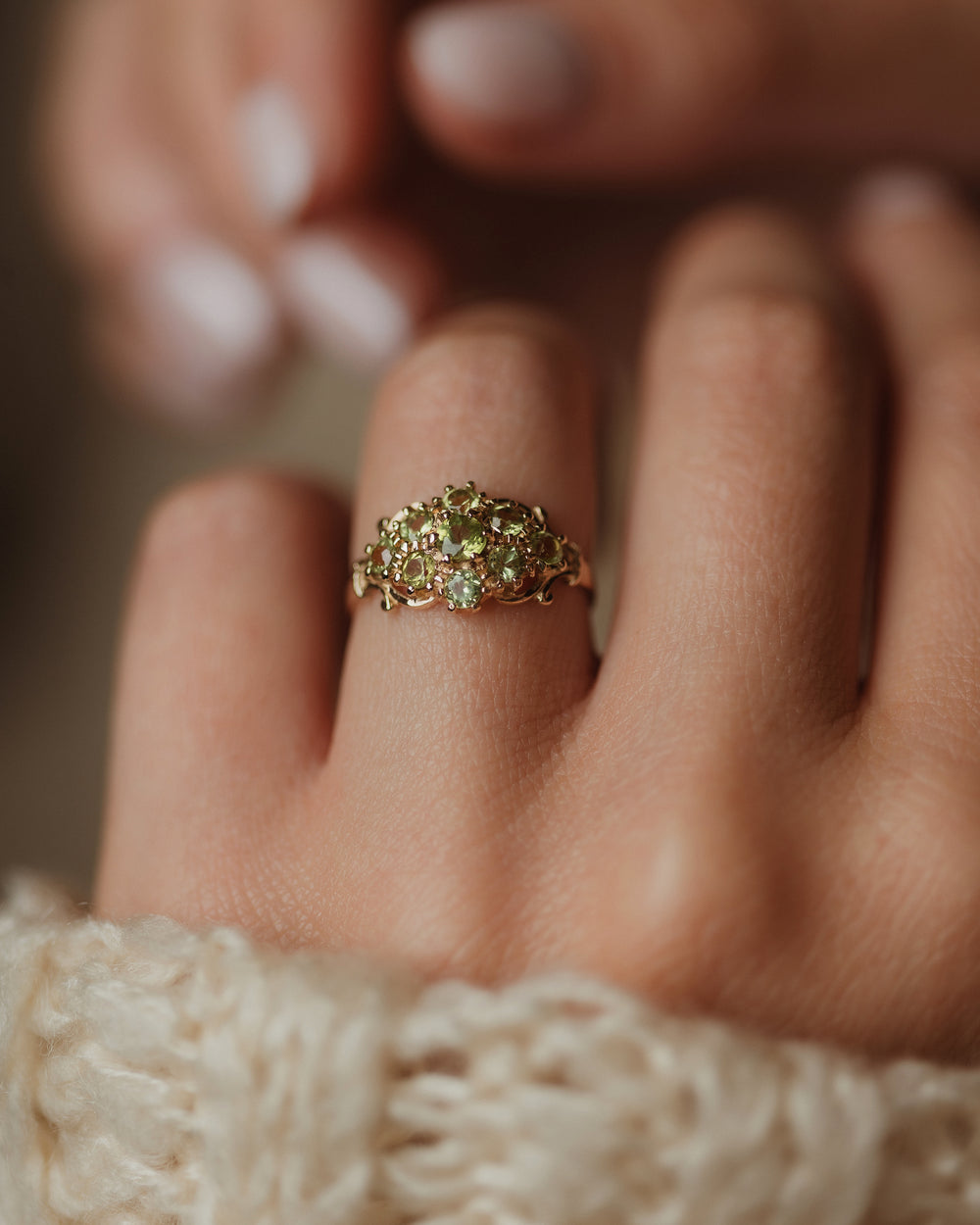 Ellen 1992 Vintage 9ct Gold Peridot Cluster Ring