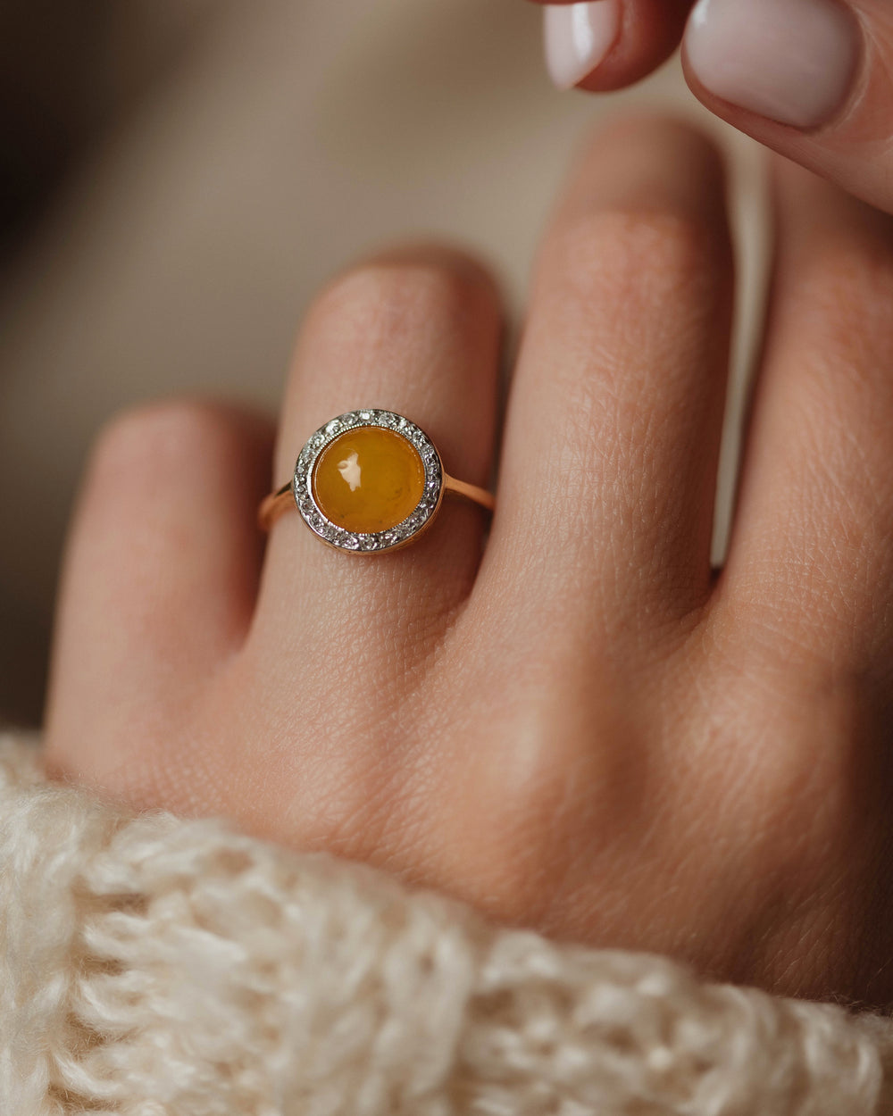 Harriet Antique 18ct Gold Amber & Diamond Cluster Ring