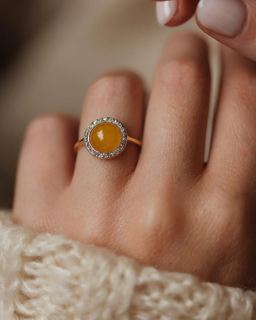 Harriet Antique 18ct Gold Amber & Diamond Cluster Ring