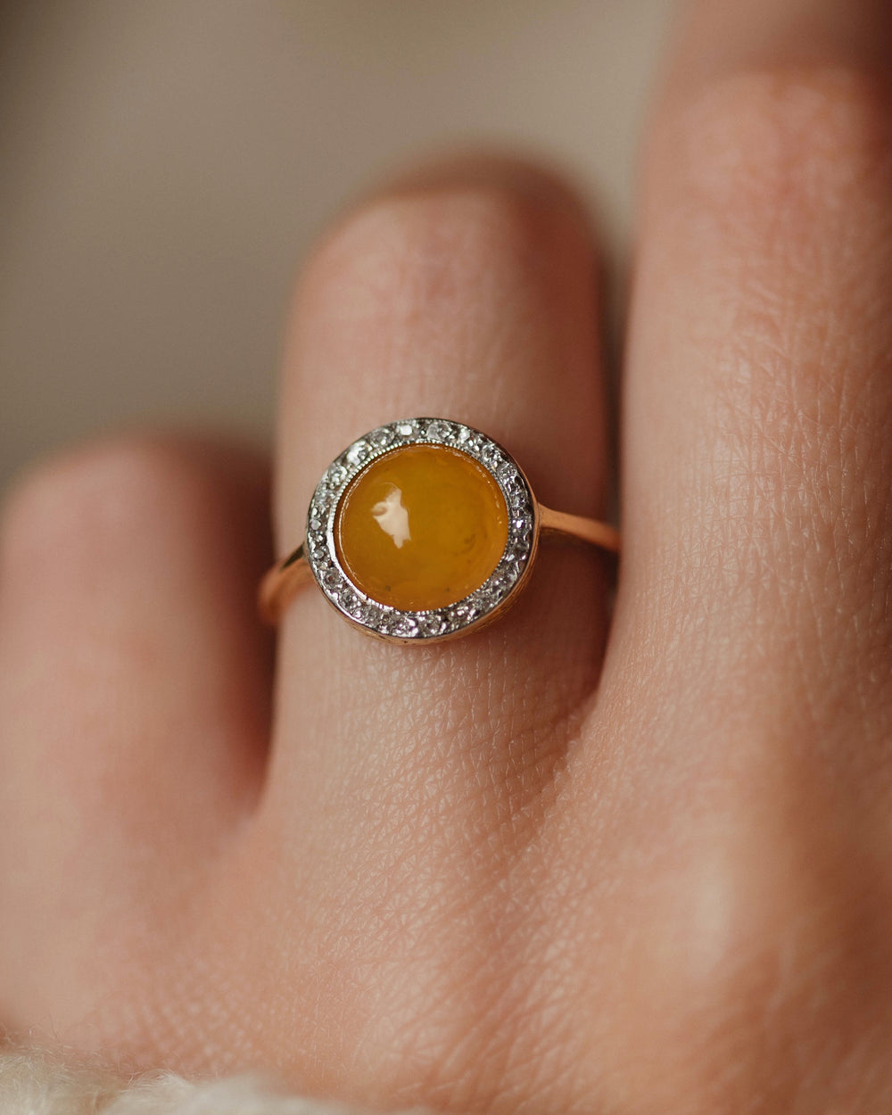 Harriet Antique 18ct Gold Amber & Diamond Cluster Ring
