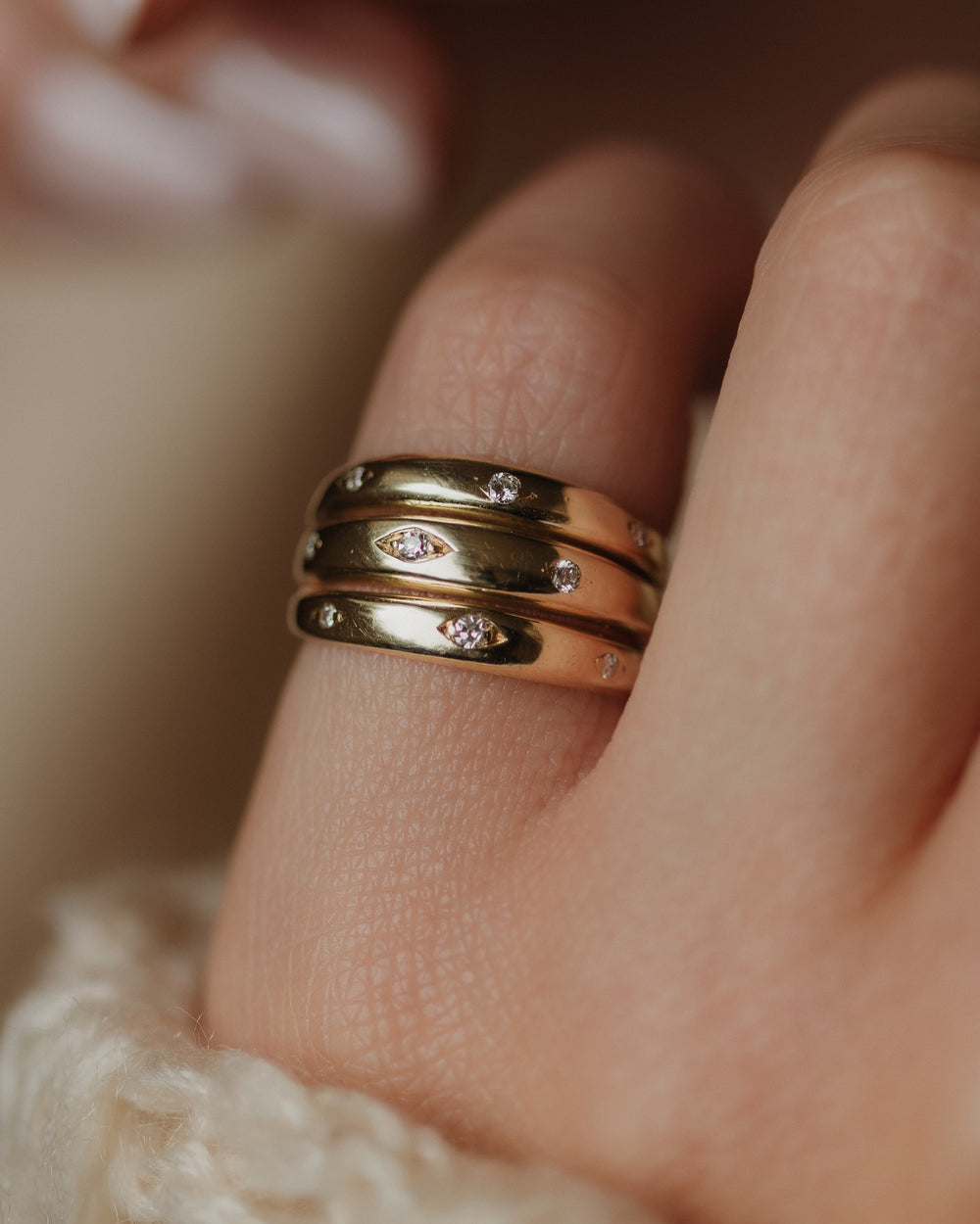 Kitty Vintage 14ct Gold Diamond Three Row Ring