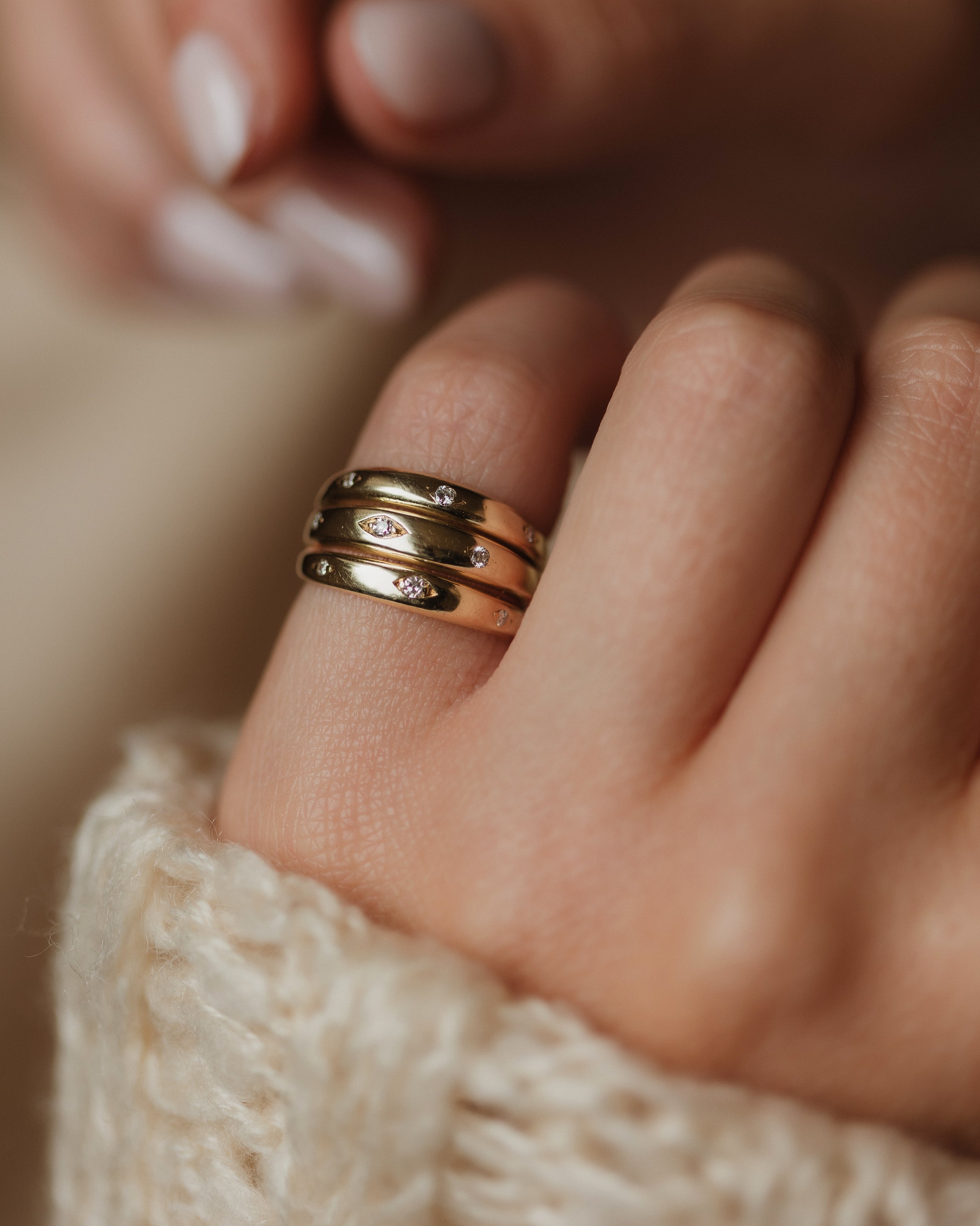 Image of Kitty Vintage 14ct Gold Diamond Three Row Ring