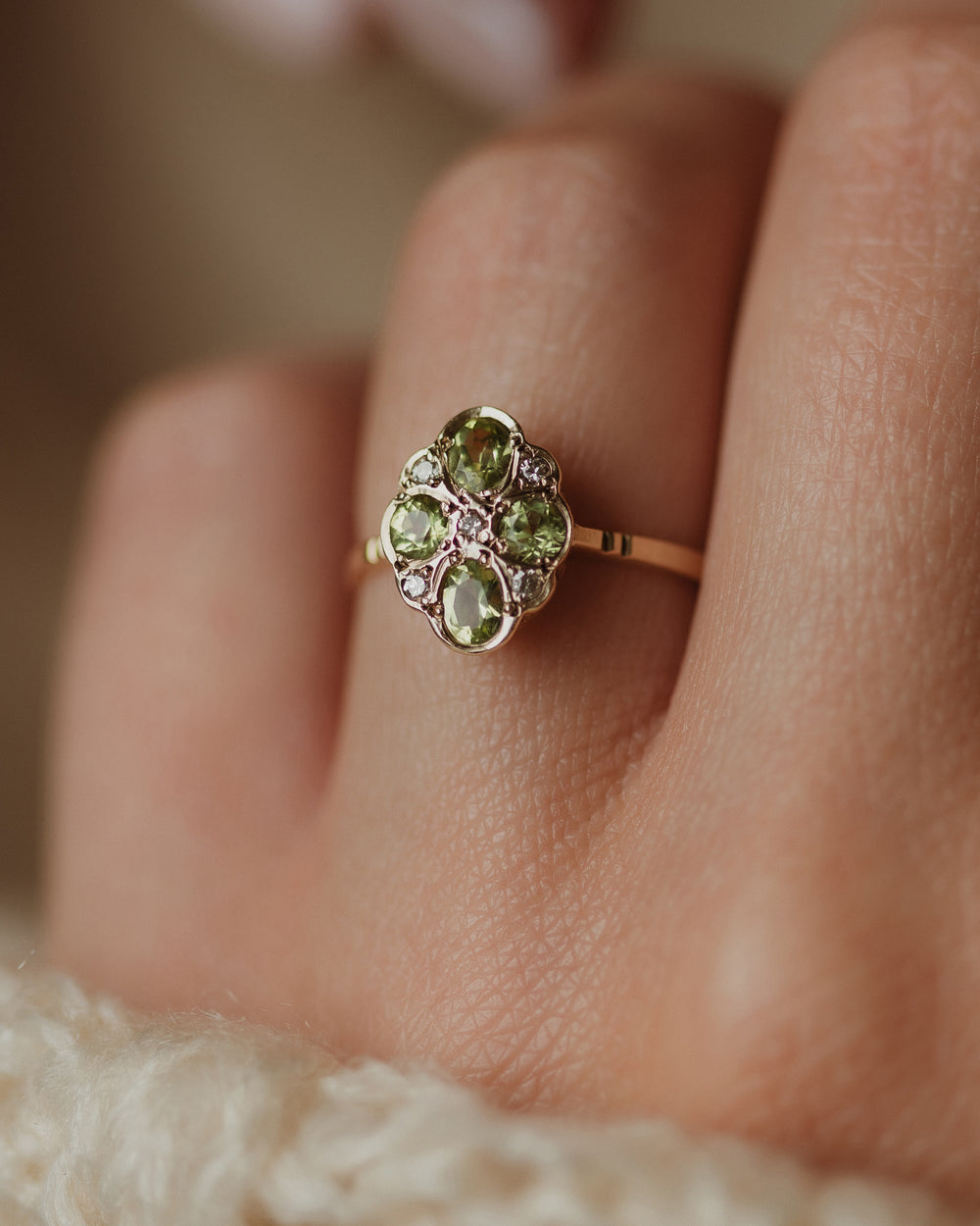 Patience Vintage 9ct Gold Peridot & Diamond Cluster Ring