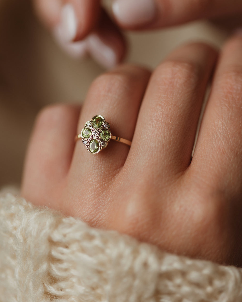 Patience Vintage 9ct Gold Peridot & Diamond Cluster Ring
