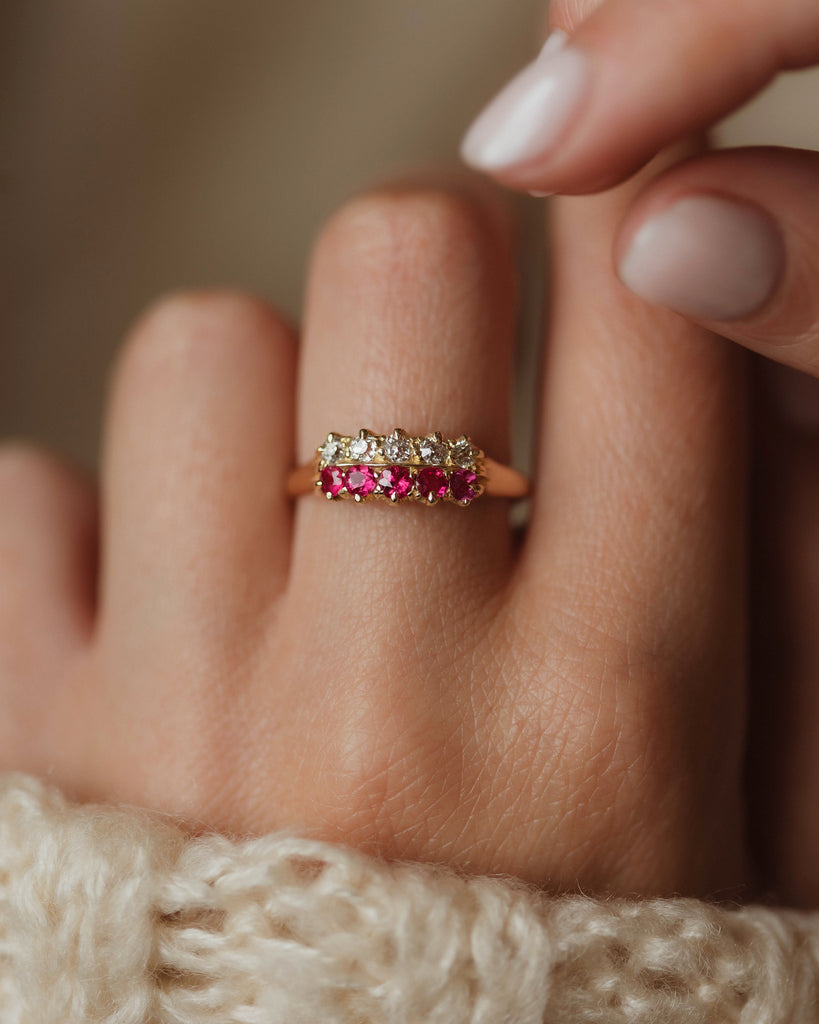Genevieve Antique 18ct Gold Ruby & Diamond Ten Stone Ring