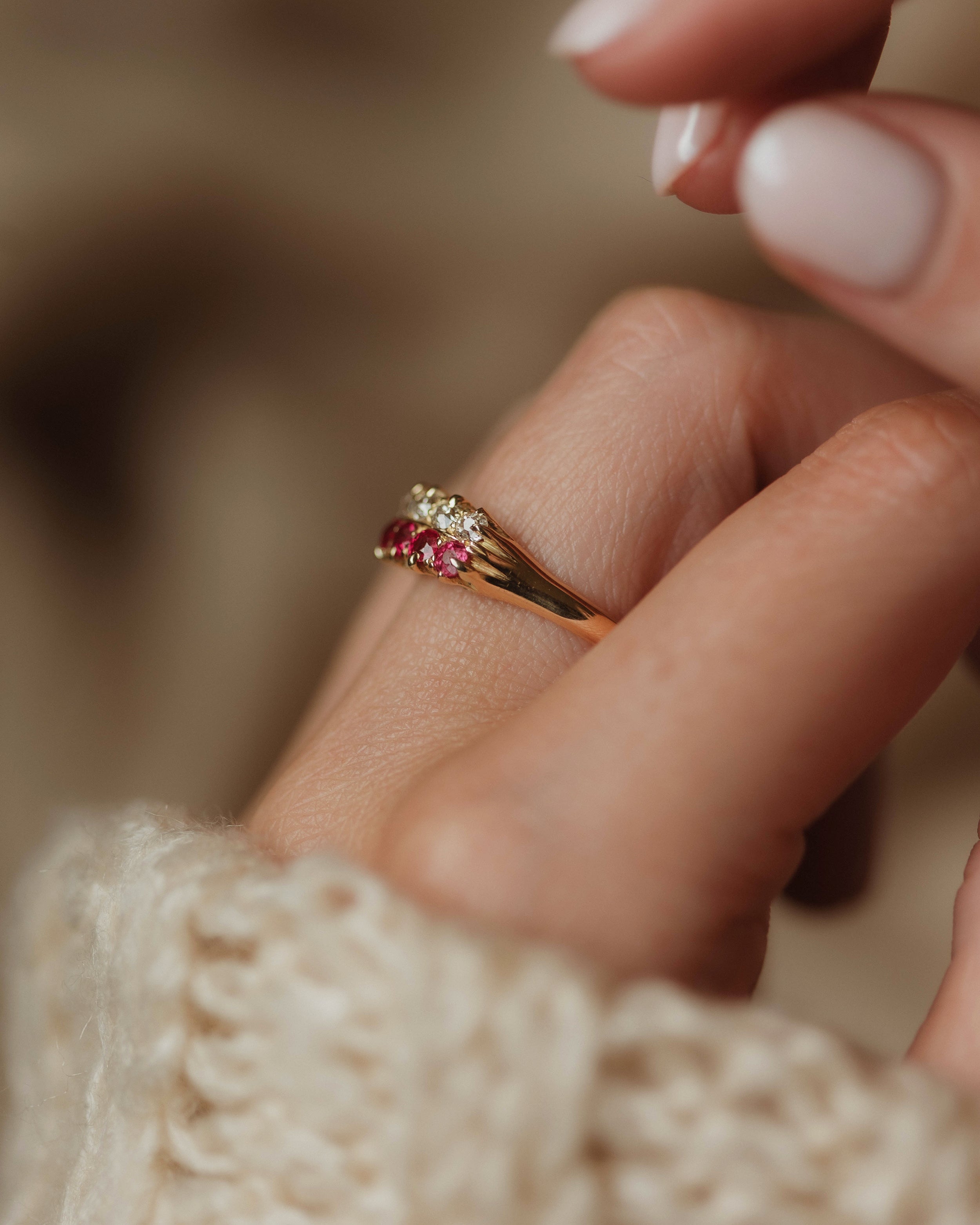 Genevieve Antique 18ct Gold Ruby & Diamond Ten Stone Ring