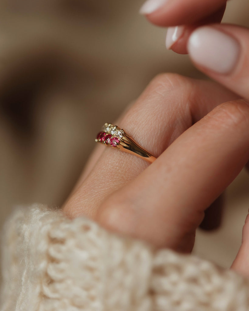 Genevieve Antique 18ct Gold Ruby & Diamond Ten Stone Ring