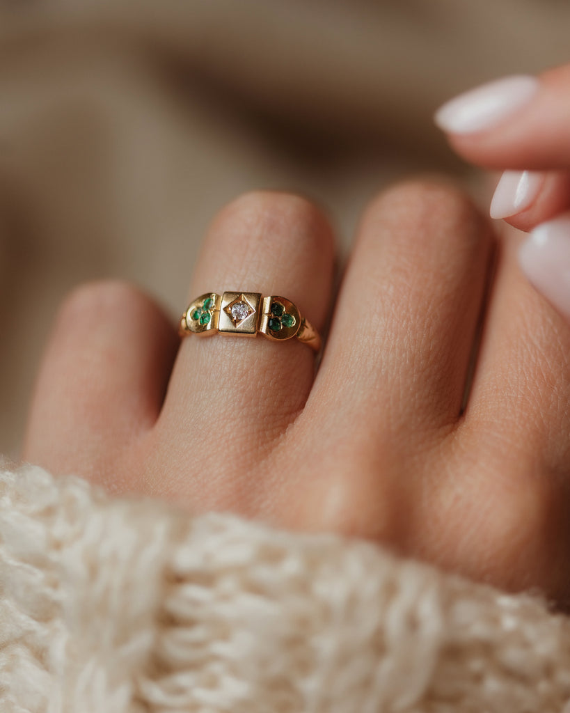 Portia Antique 18ct Gold Emerald & Diamond Shamrock Ring
