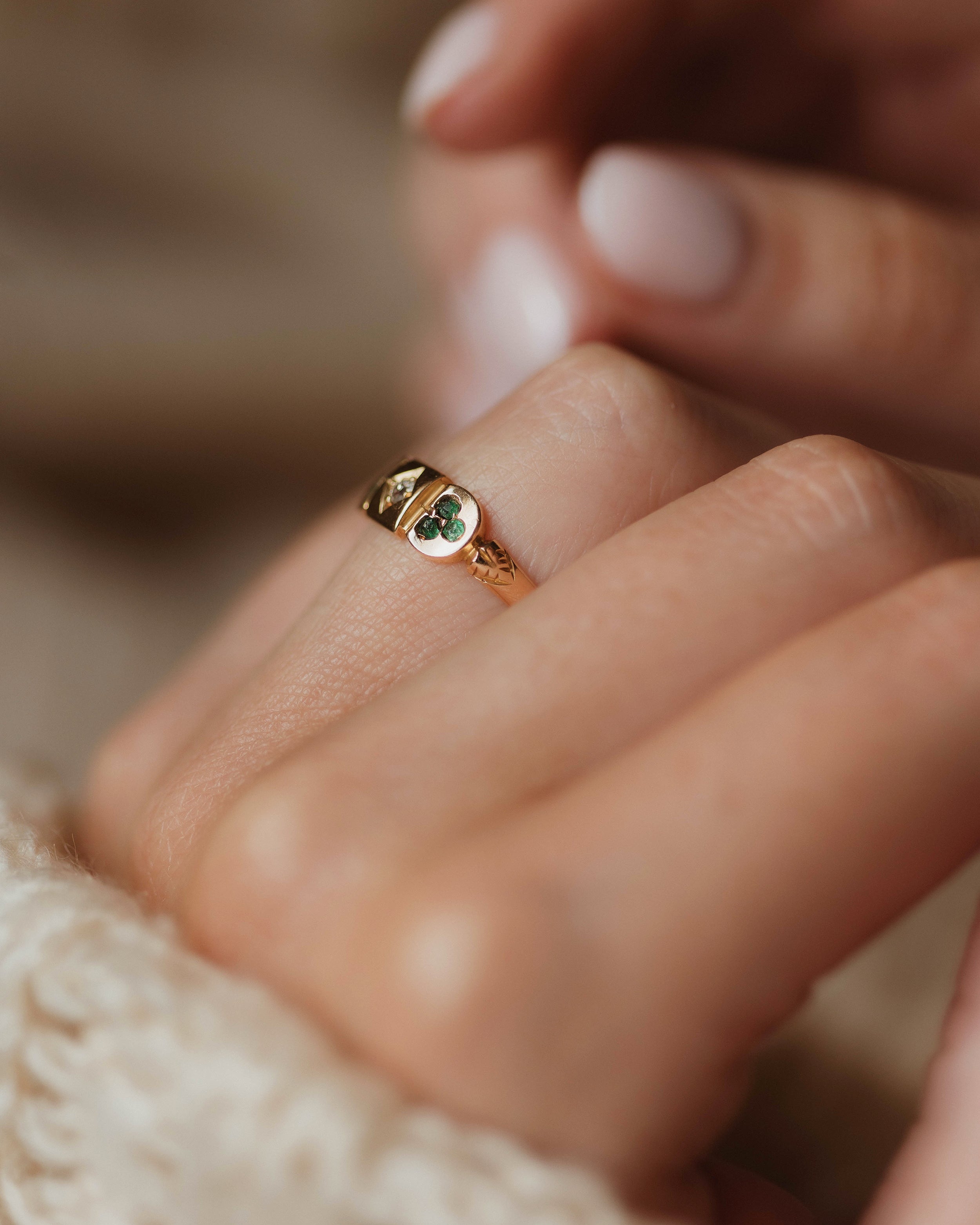 Portia Antique 18ct Gold Emerald & Diamond Shamrock Ring