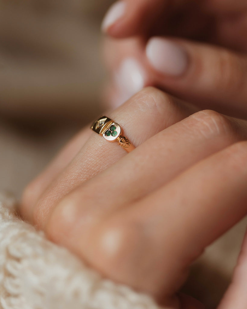 Portia Antique 18ct Gold Emerald & Diamond Shamrock Ring