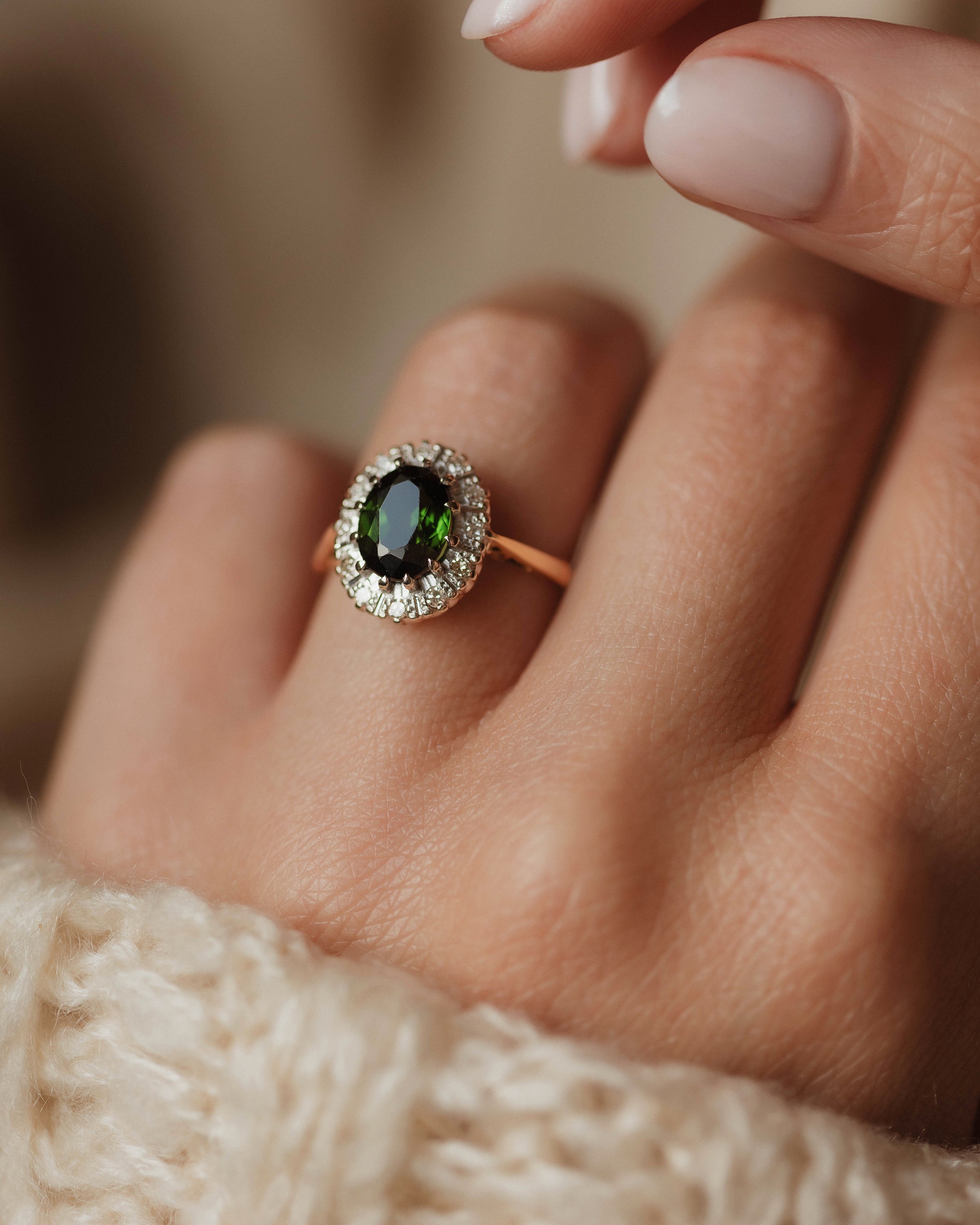 Image of Marian Vintage 18ct Gold Tourmaline & Diamond Cluster Ring