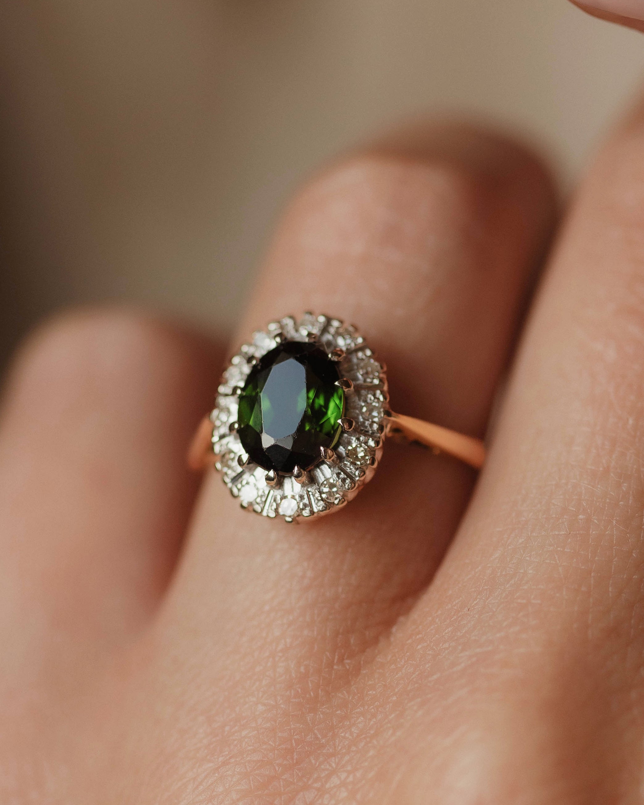 Marian Vintage 18ct Gold Tourmaline & Diamond Cluster Ring
