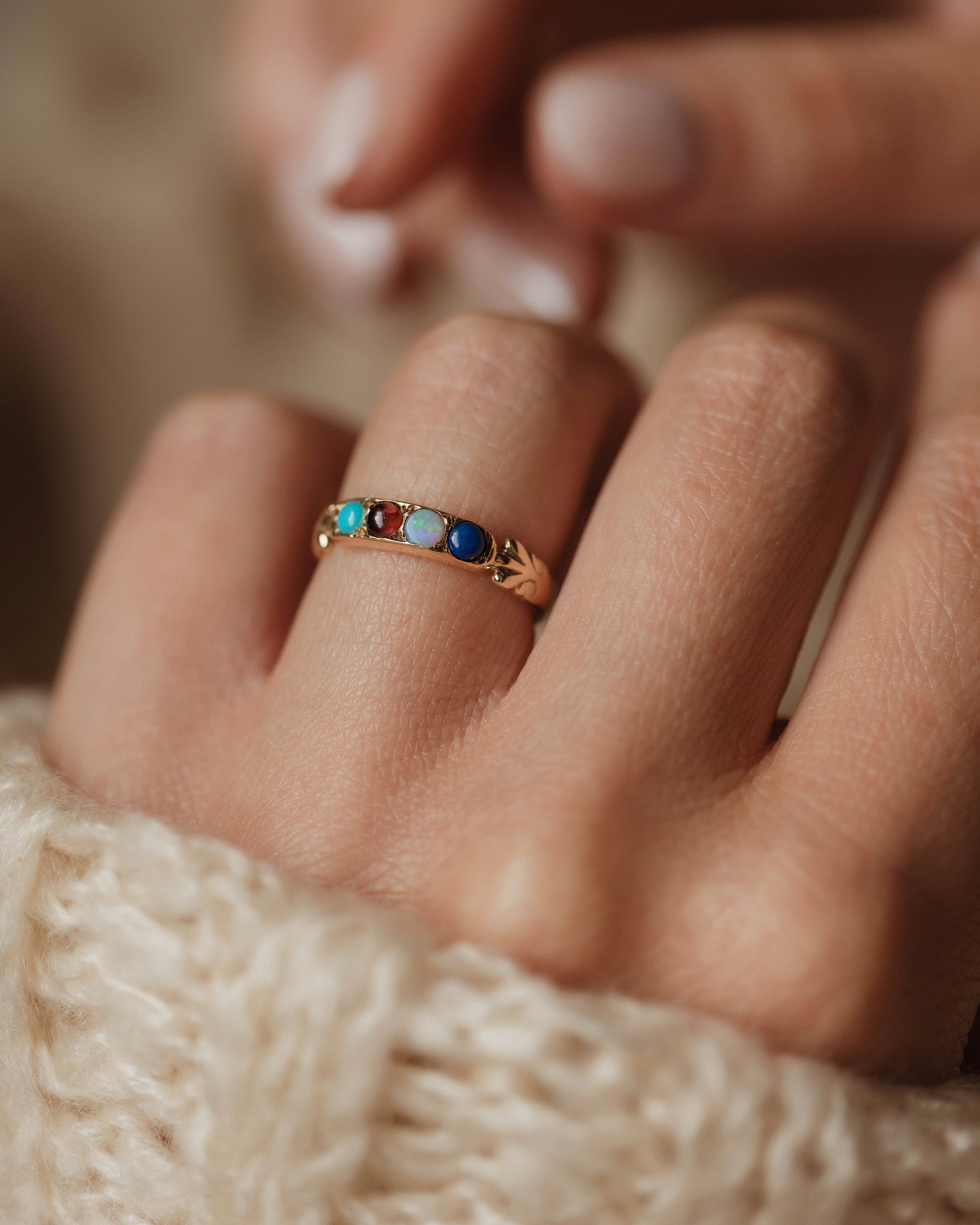 Image of Mirah Vintage 9ct Gold Lapis, Opal, Garnet & Turquoise Four Stone Ring