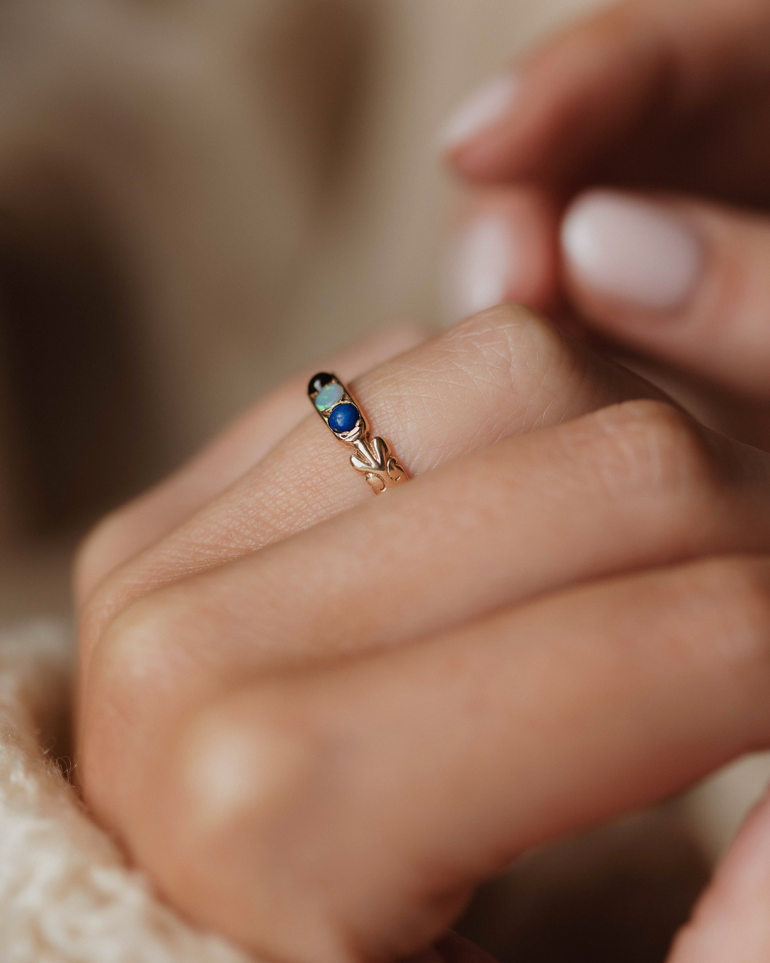 Mirah Vintage 9ct Gold Lapis, Opal, Garnet & Turquoise Four Stone Ring