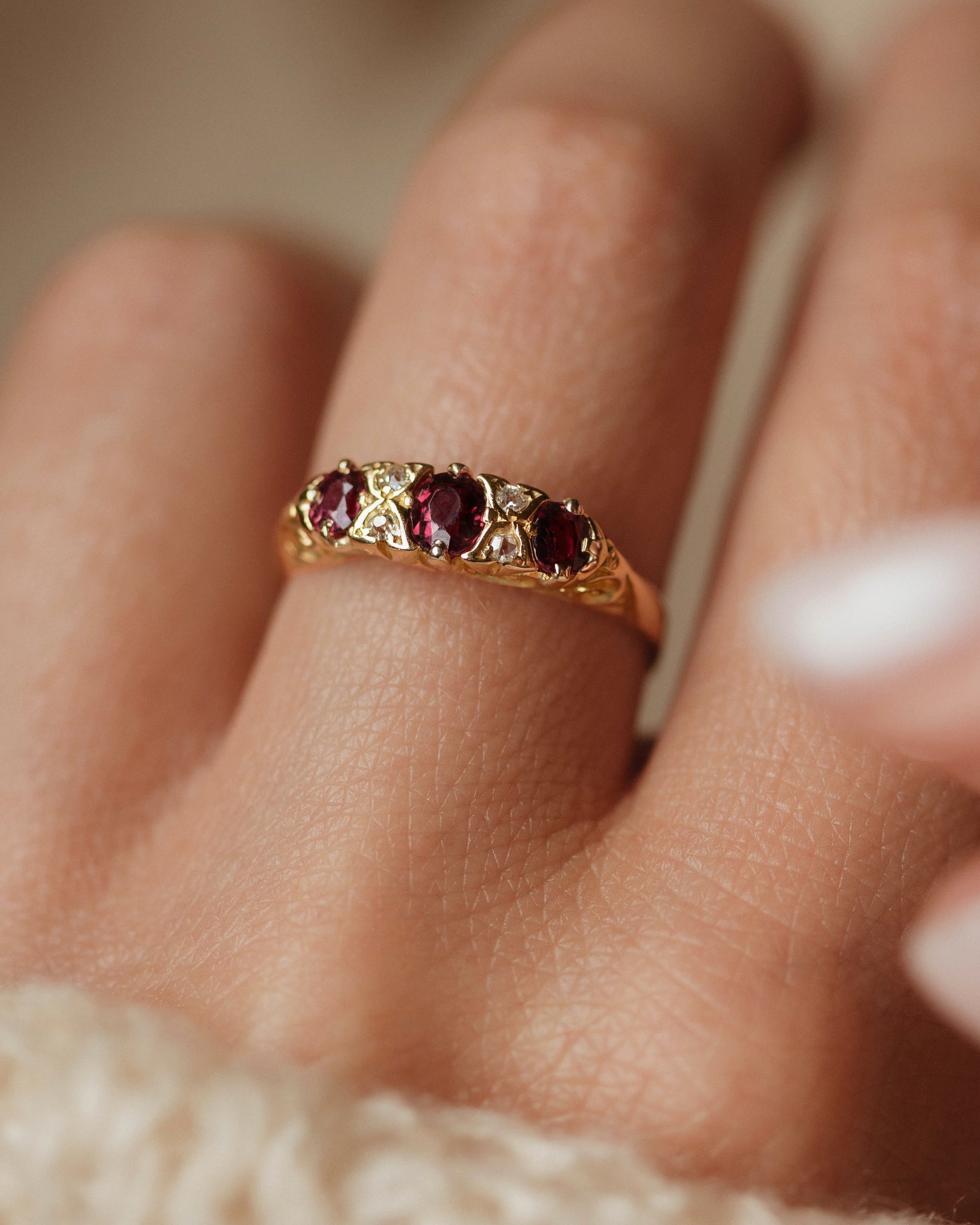 Celia Antique 18ct Gold Ruby & Diamond Seven Stone Ring