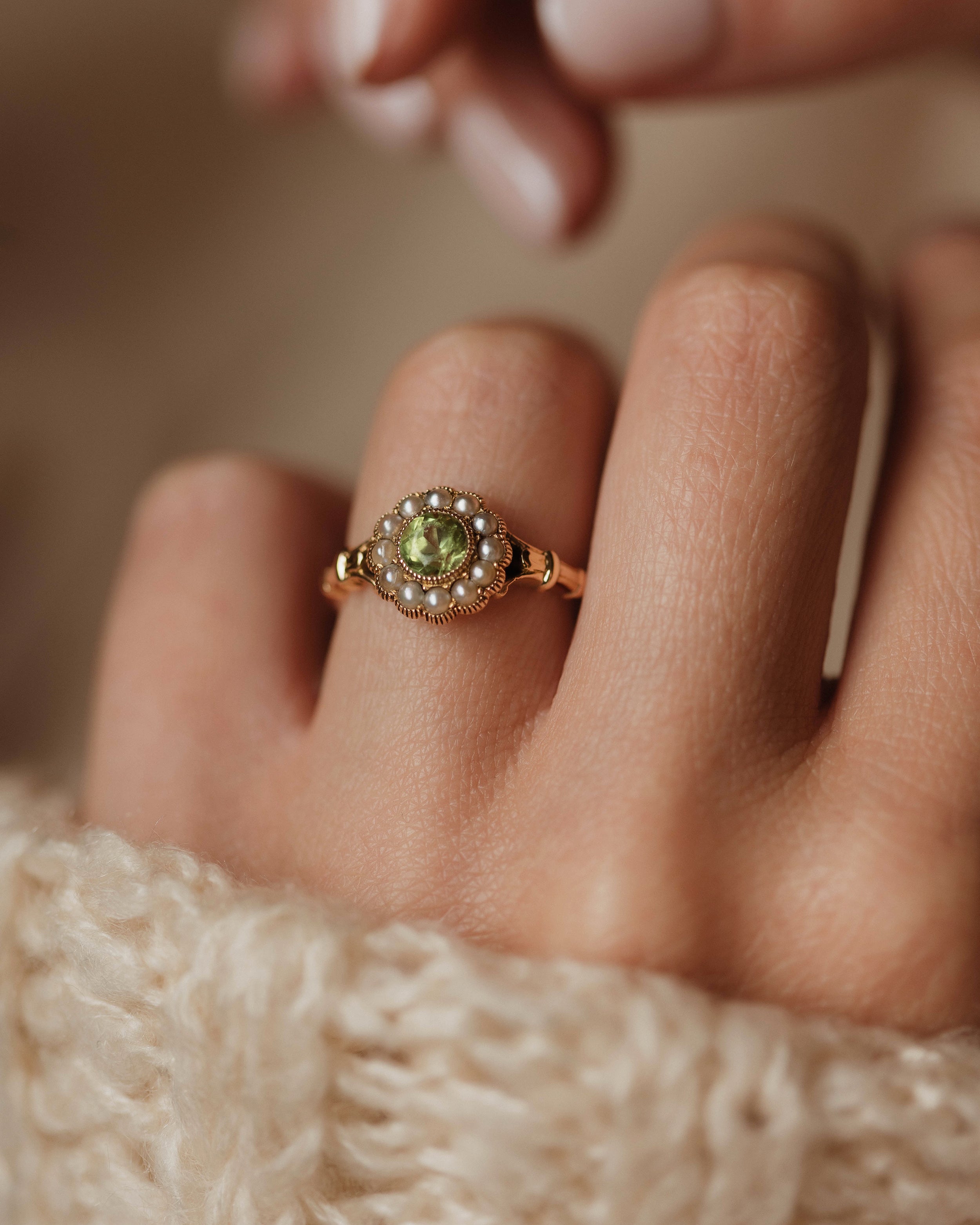 Image of Annaliese Vintage 18ct Gold Peridot & Pearl Cluster Ring
