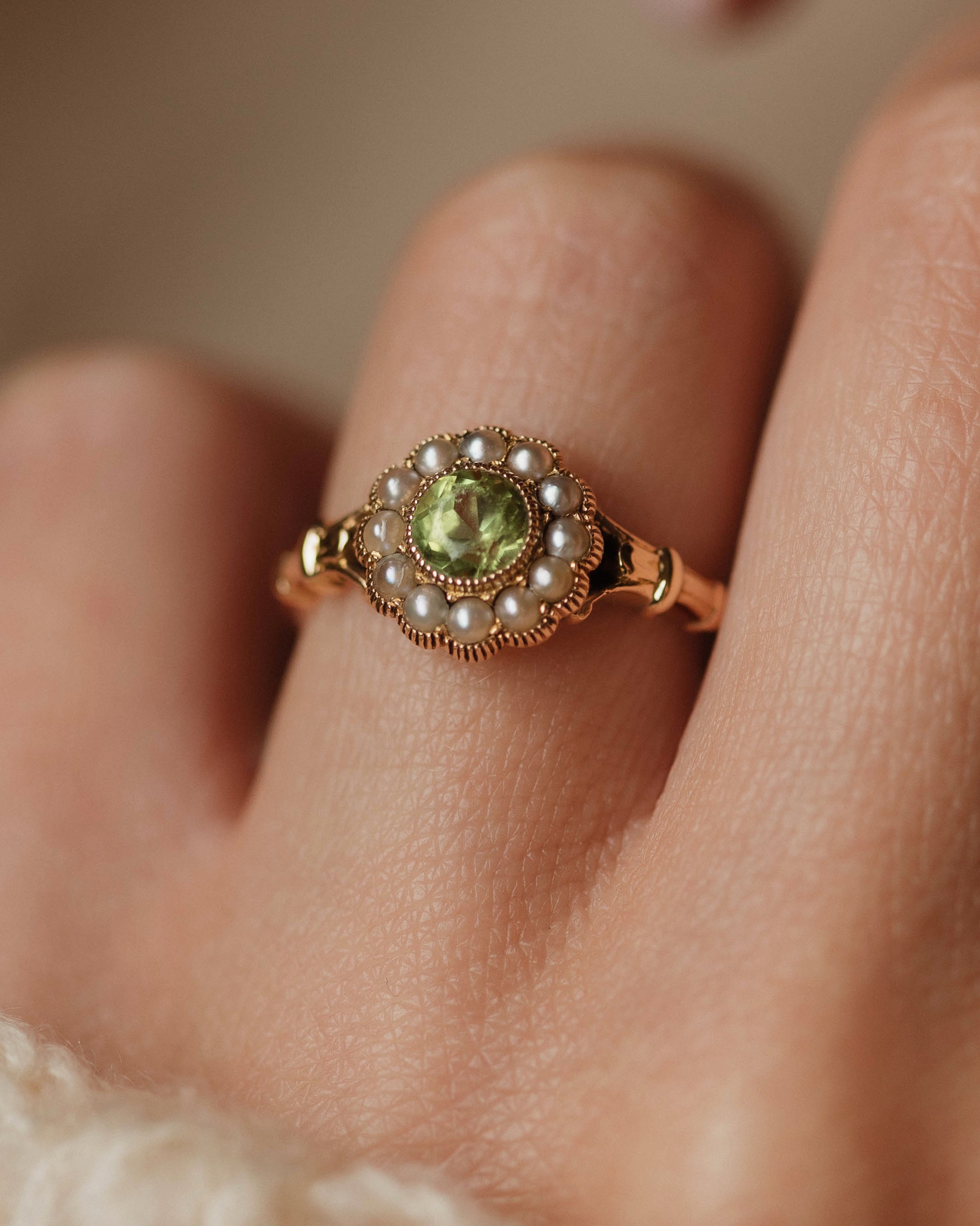 Annaliese Vintage 18ct Gold Peridot & Pearl Cluster Ring
