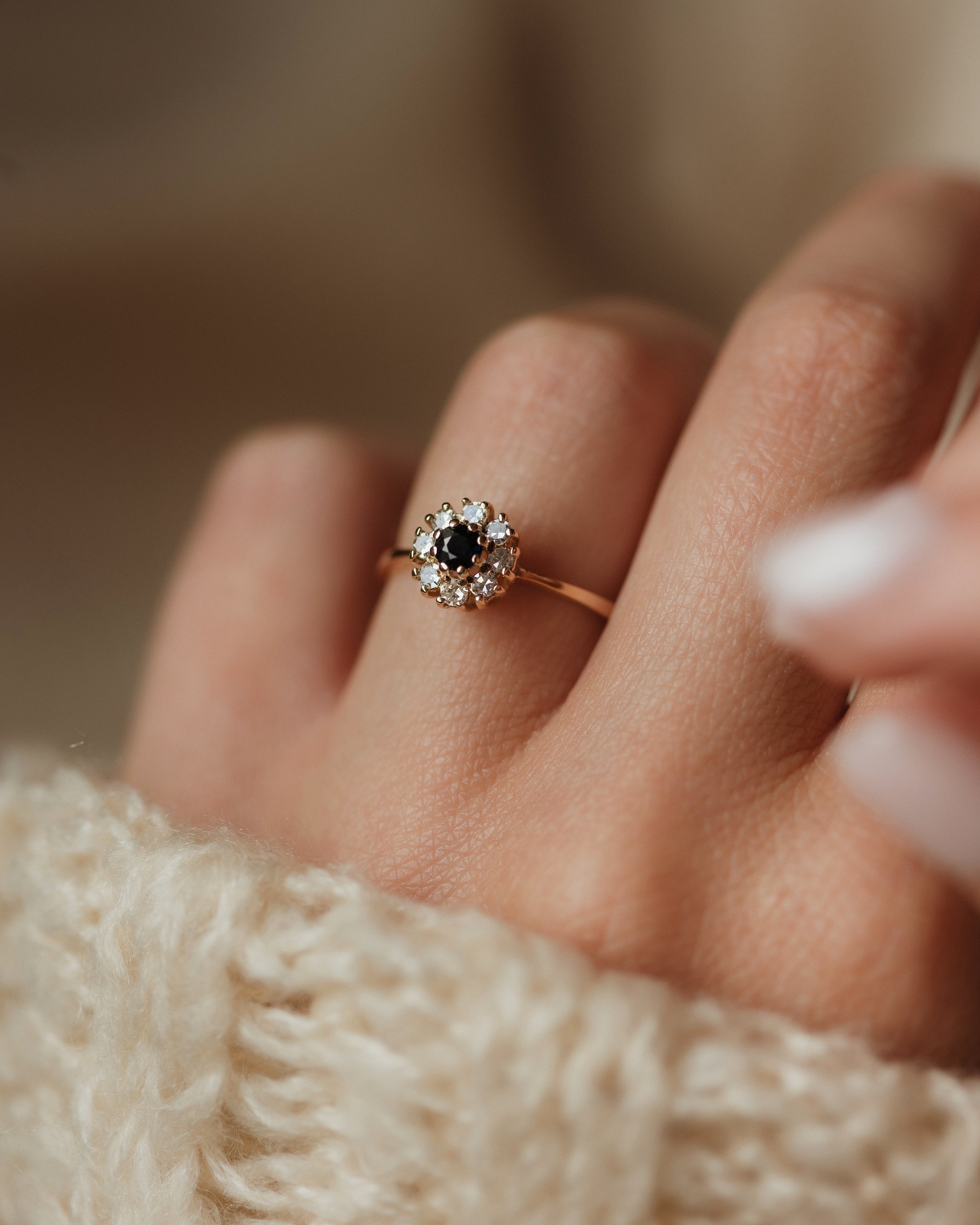 Image of Ines 1982 Vintage 9ct Gold Sapphire & Diamond Cluster Ring