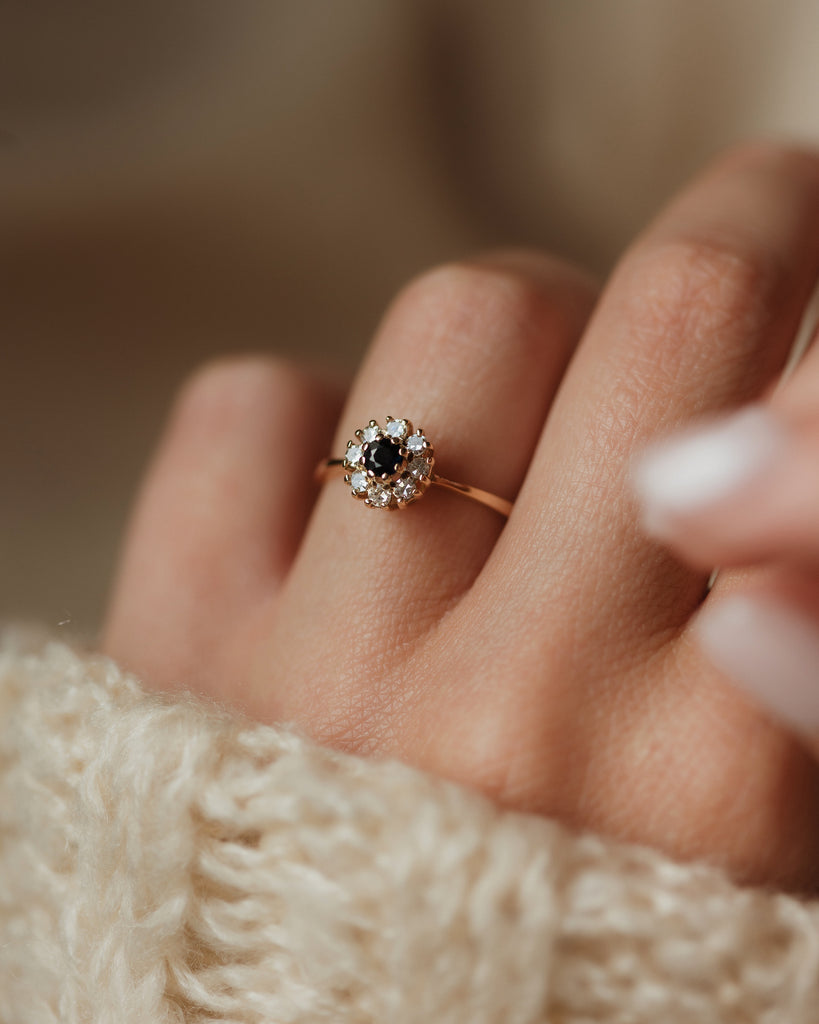 Ines 1982 Vintage 9ct Gold Sapphire & Diamond Cluster Ring